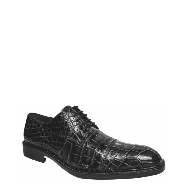 29FLPLP - Cuadra black dress classic alligator derby shoes for men