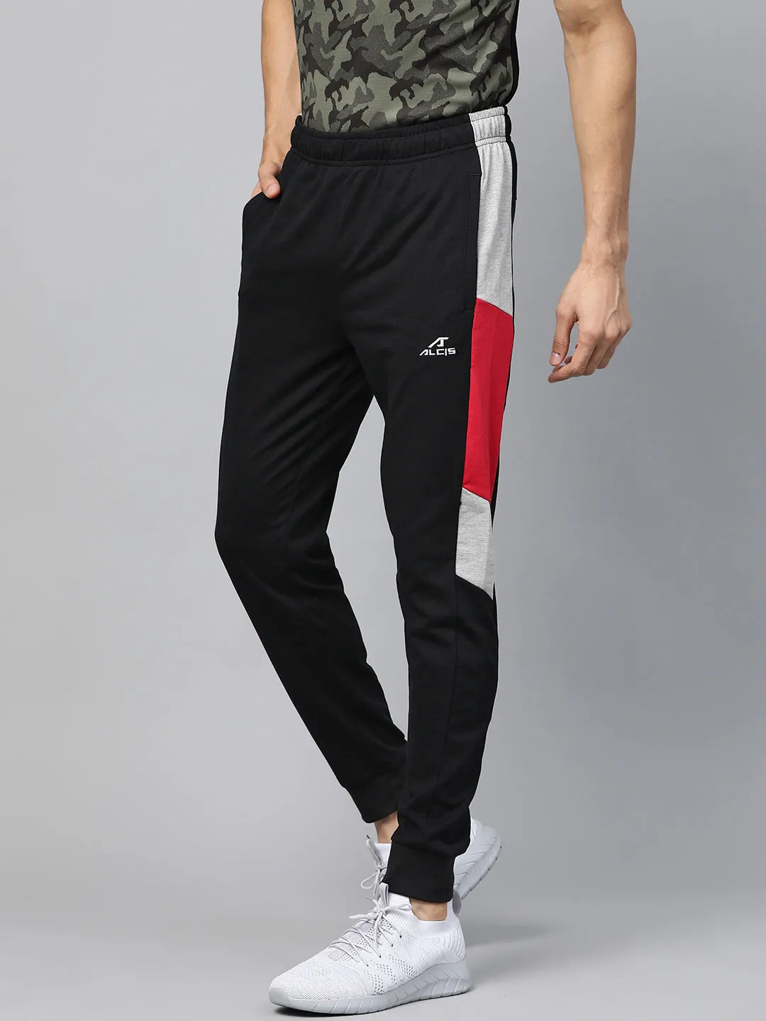 Alcis Men Black Grey Colourblocked Track Pants