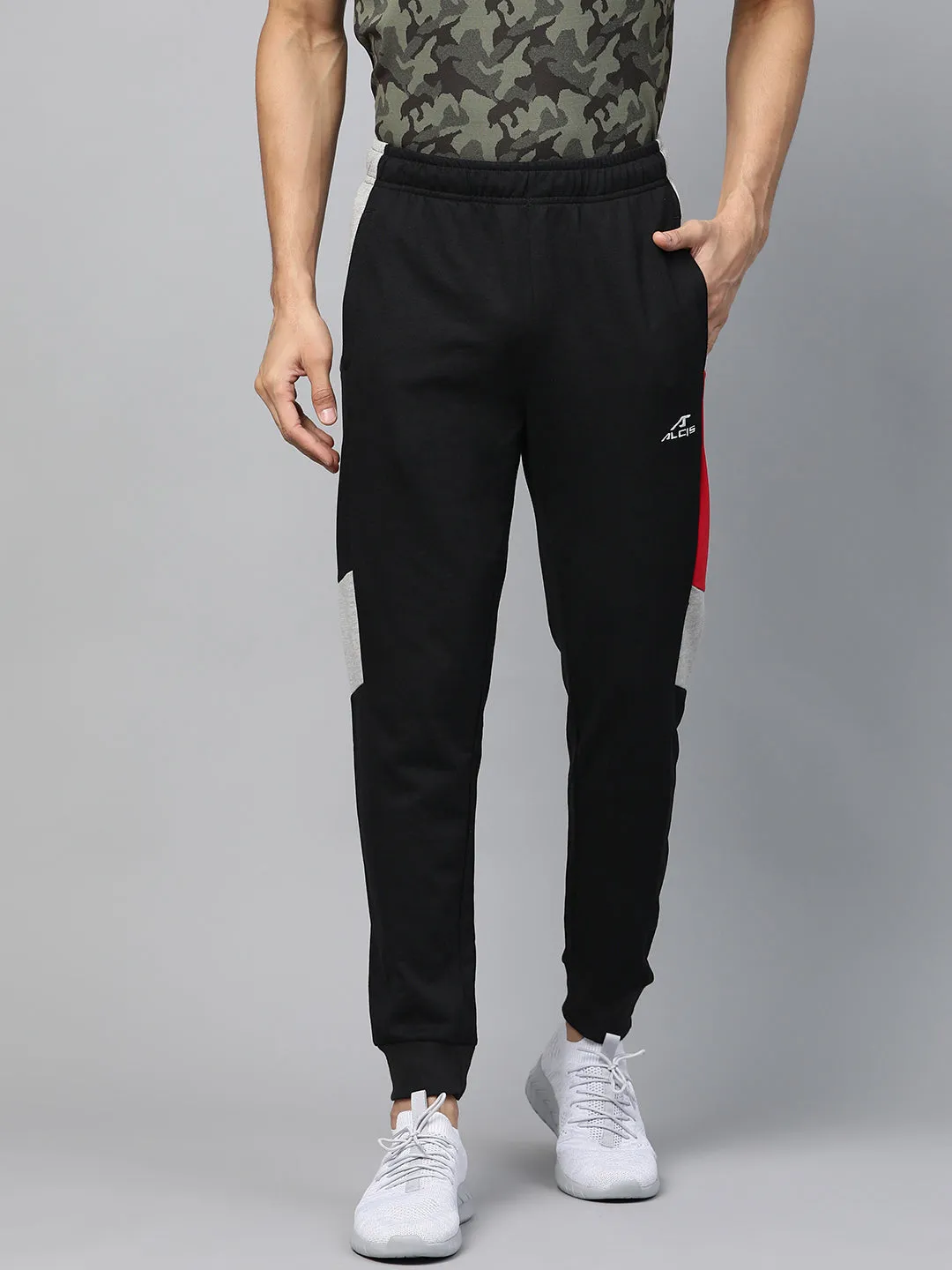 Alcis Men Black Grey Colourblocked Track Pants