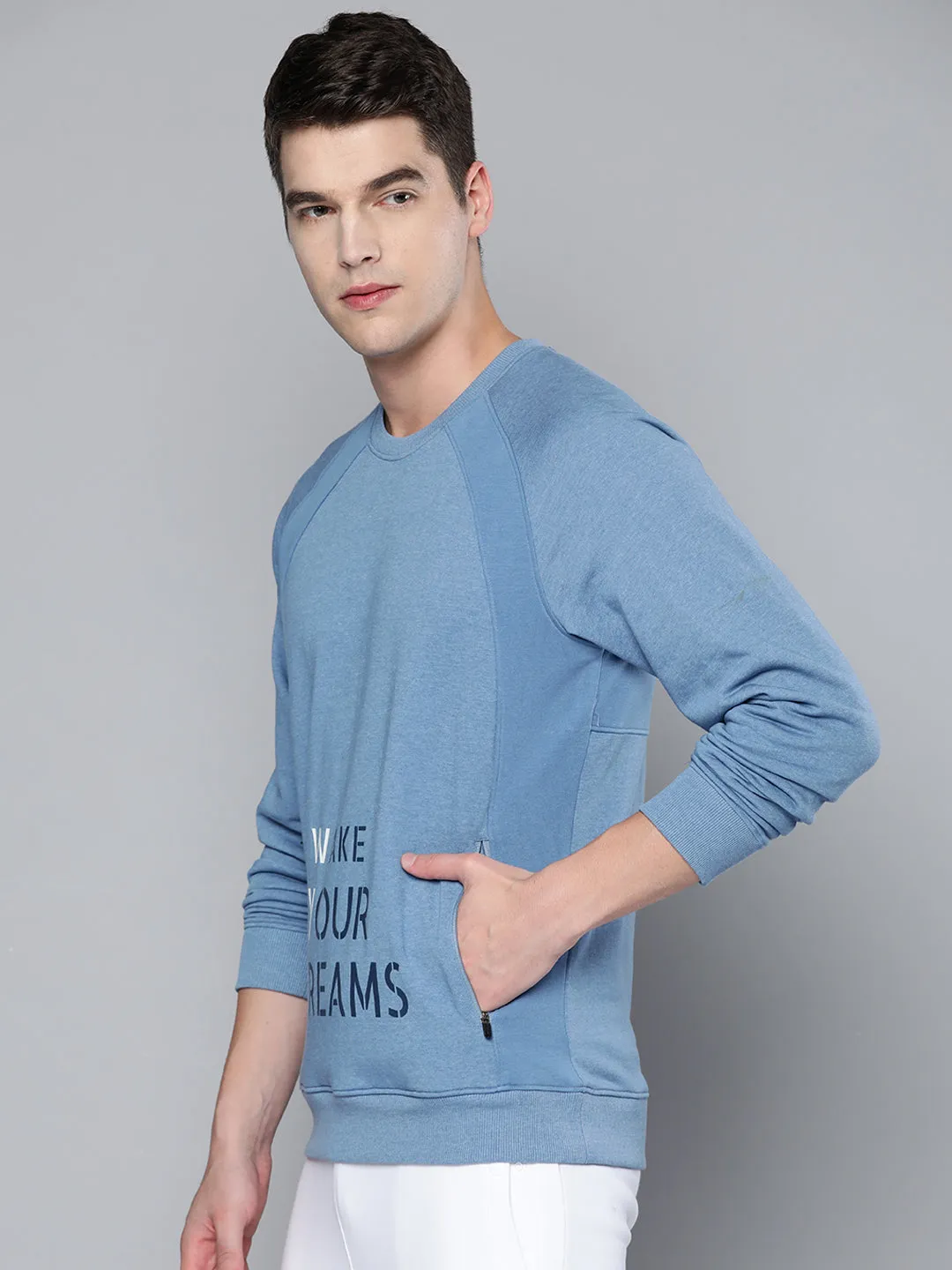 Alcis Mens Stylish Blue Printed Sweatshirt for Ultimate Comfort and Fashion