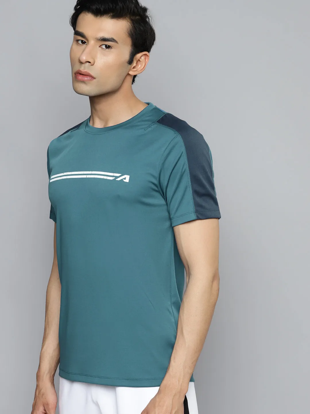 Alcis Men Blue Slim Fit Training or Gym T-shirt