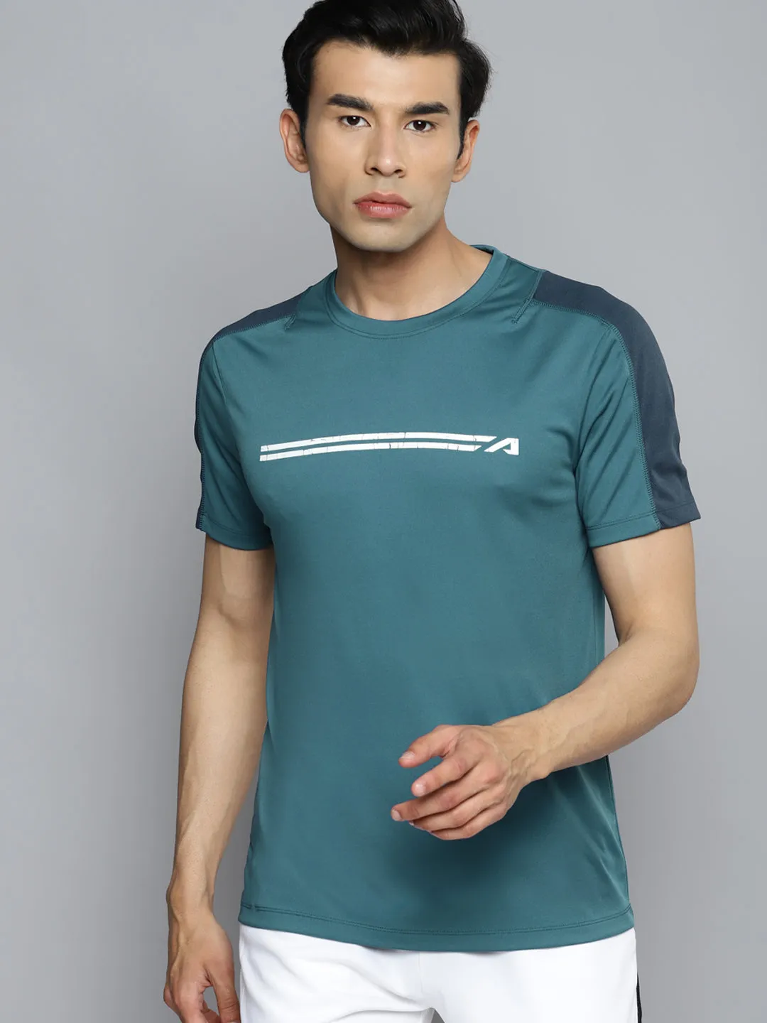 Alcis Men Blue Slim Fit Training or Gym T-shirt