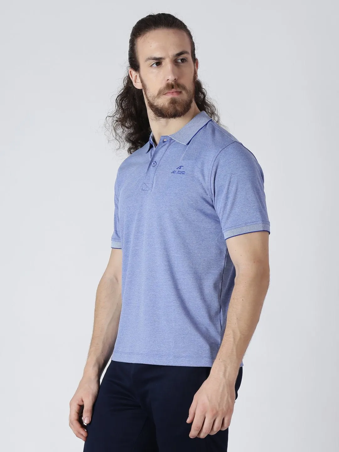 Alcis Men Blue Solid Polo Collar Slim Fit T-shirt