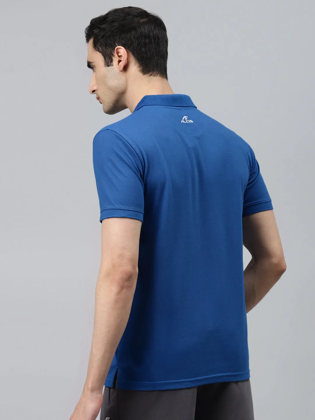 Alcis Men Blue Solid Polo Collar T-shirt