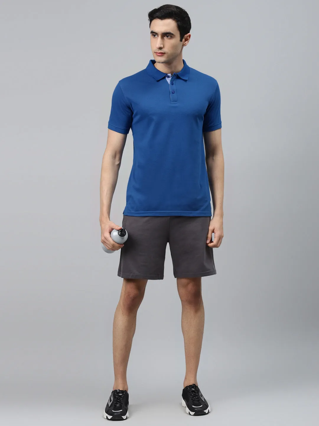 Alcis Men Blue Solid Polo Collar T-shirt