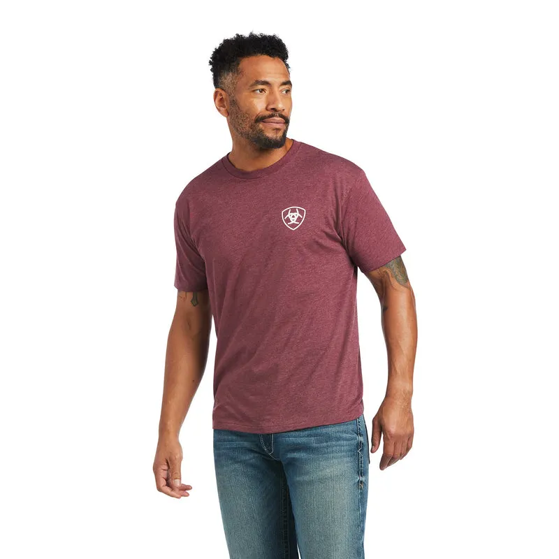 'Ariat' Men's Buckle Flag Short Sleeve - Burgundy