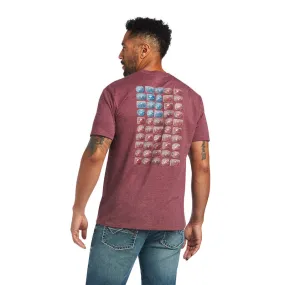 'Ariat' Men's Buckle Flag Short Sleeve - Burgundy