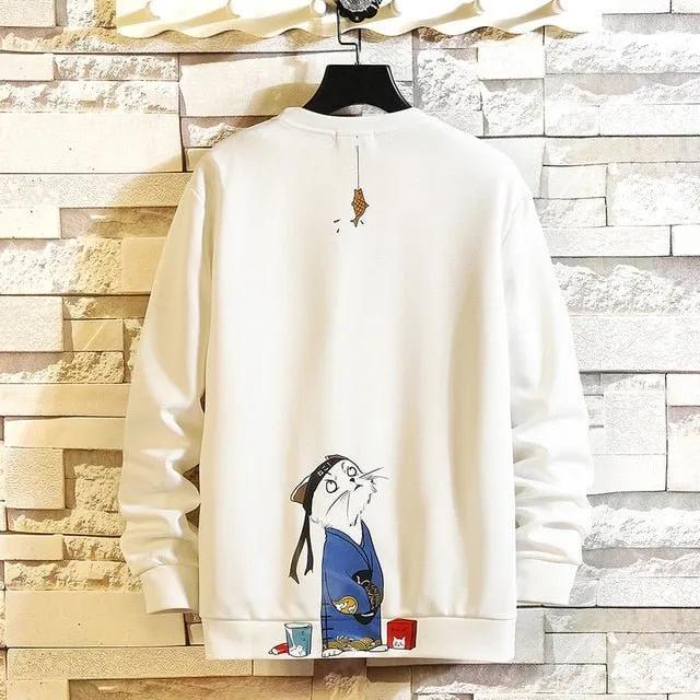 Autumn Funny Sweatshirts Anime Print Hoodies Men Casual Sweatshirt Japanese Hip Hop Streetwear Mens White Fashion Pullovers 5XL