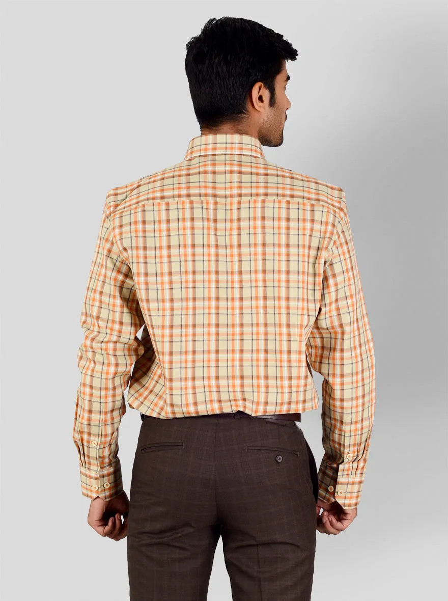 Beige & Orange Checked Slim Fit Formal Shirt | JadeBlue London Edition