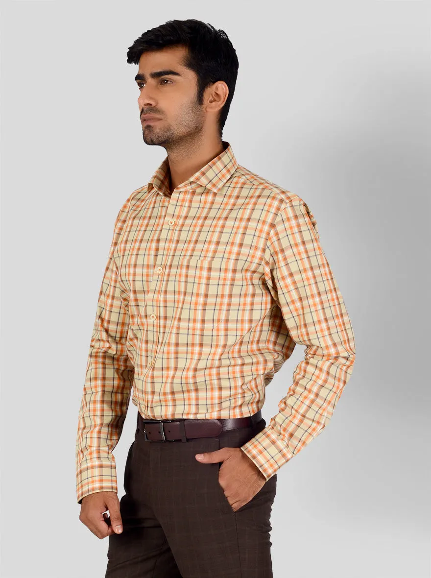 Beige & Orange Checked Slim Fit Formal Shirt | JadeBlue London Edition