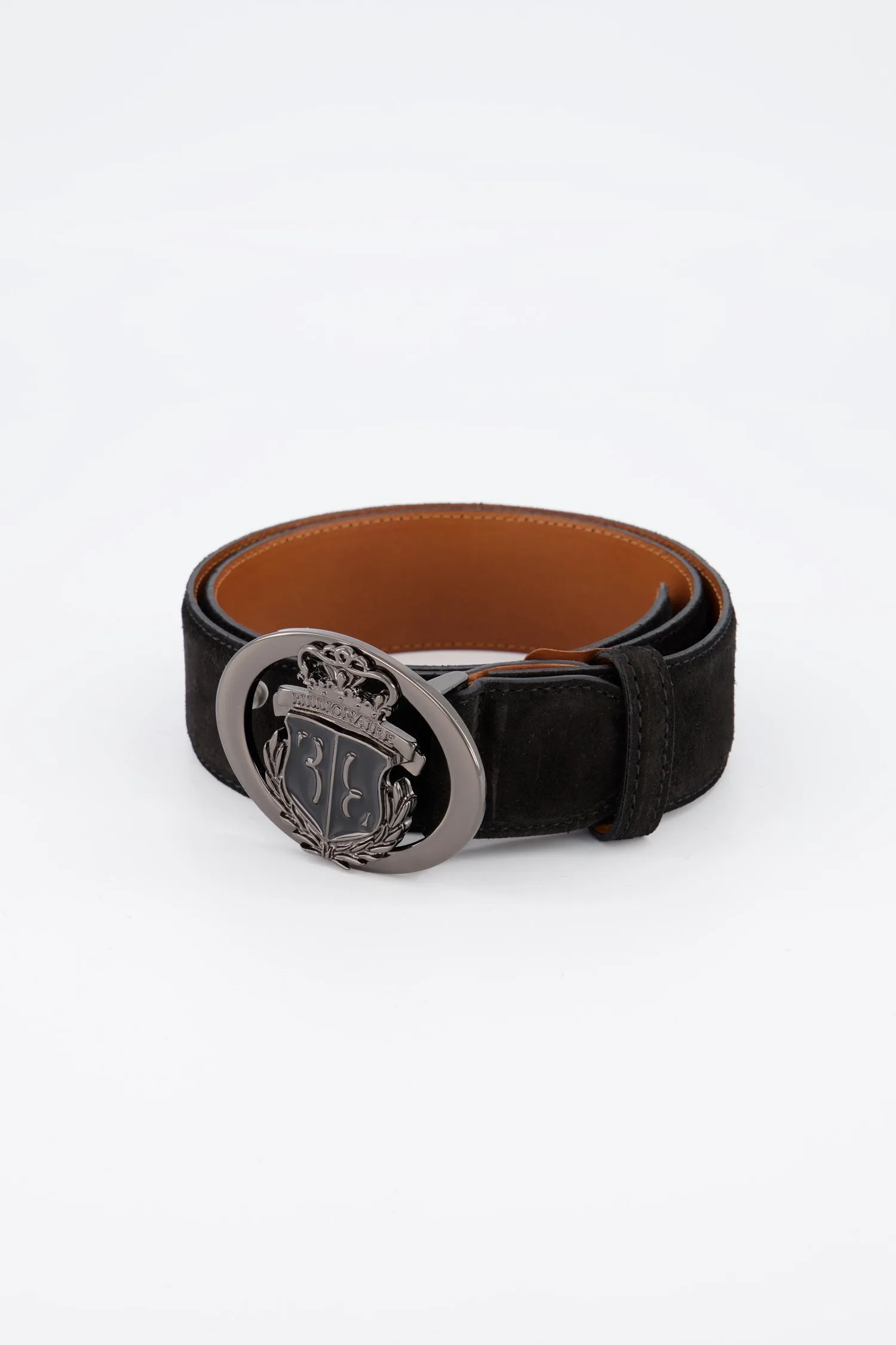 Billionaire Black/Nickel Suede Belt Crest