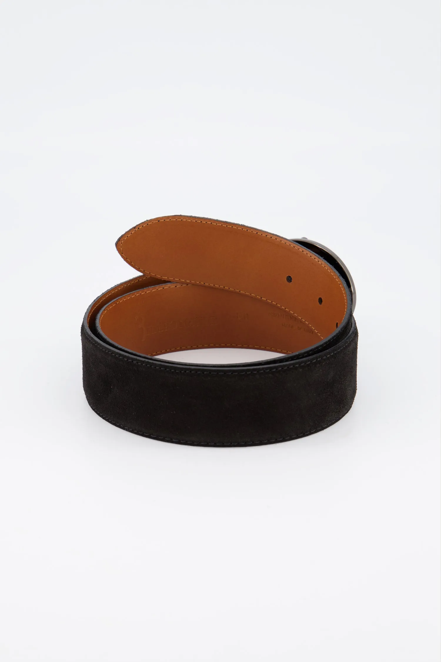 Billionaire Black/Nickel Suede Belt Crest