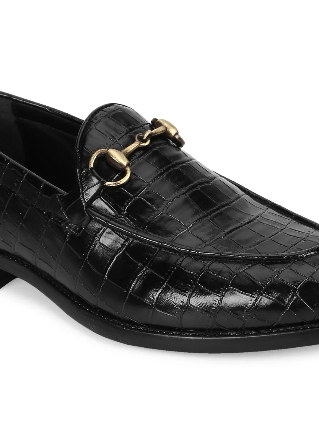 Black Croc PU Men's Low Heel Chained Loafers (TC-SM-5001-BLKCROCPU)