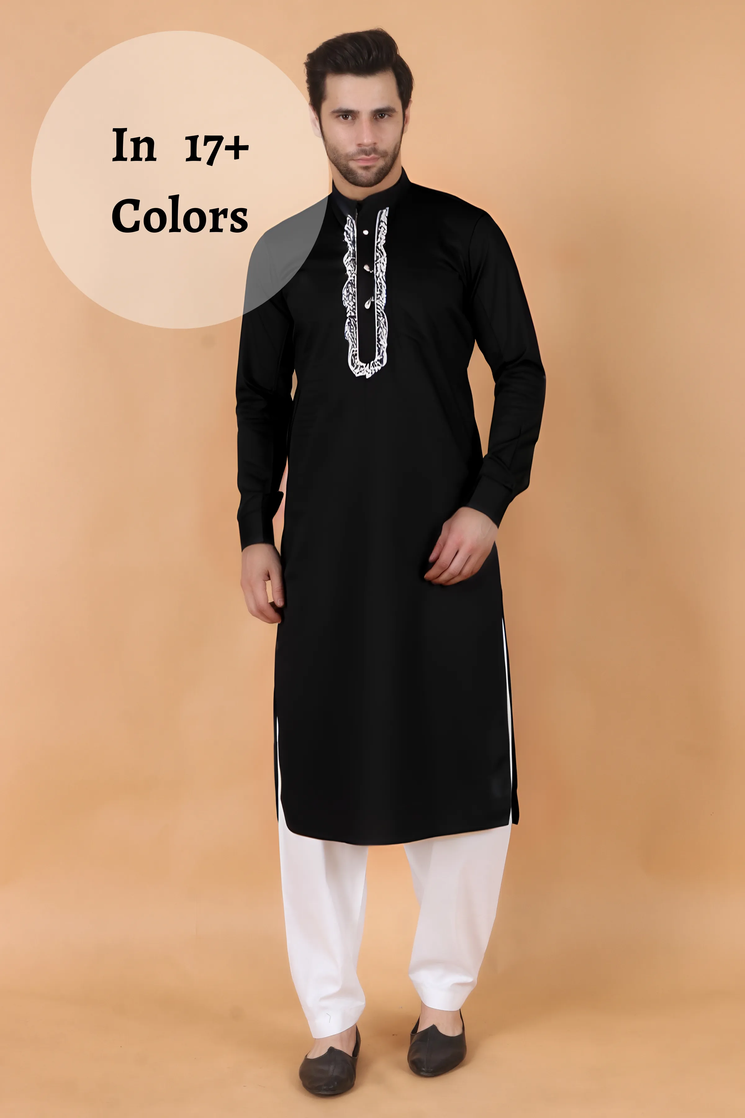 Black Embroidered Cotton Kurta