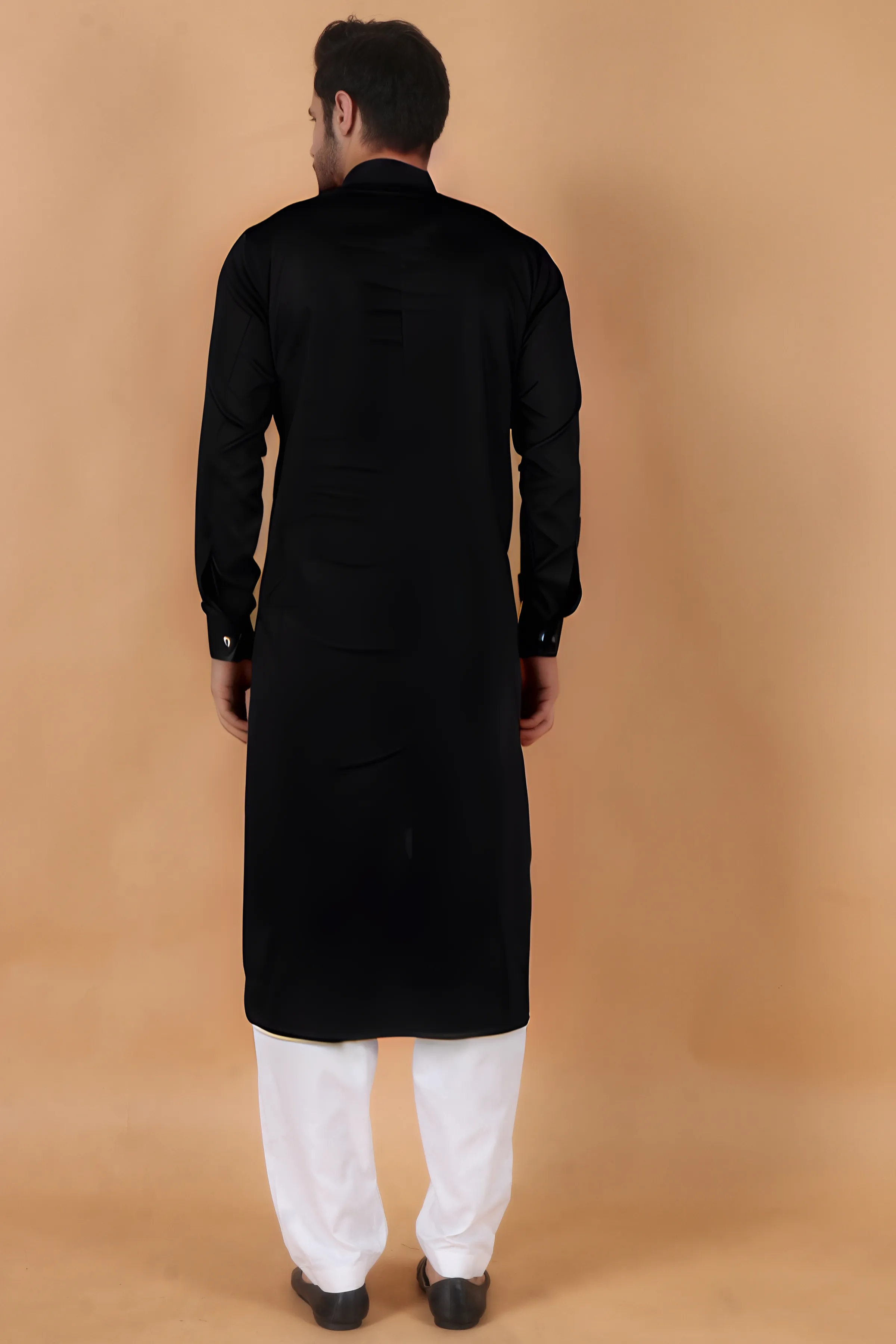 Black Embroidered Cotton Kurta