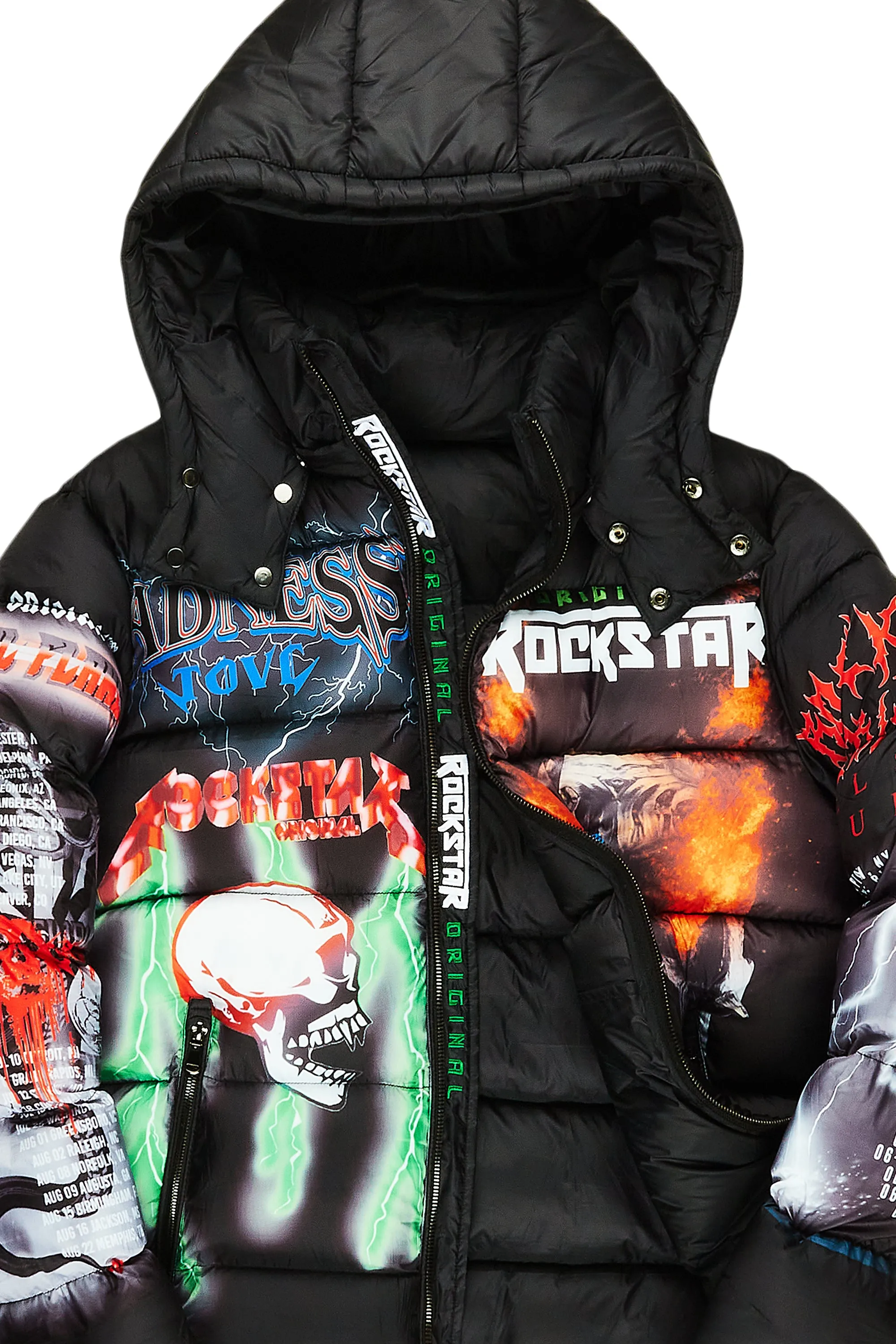 Black Nash Graphic Print Puffer Jacket