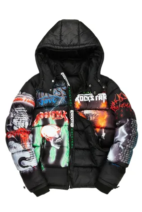 Black Nash Graphic Print Puffer Jacket