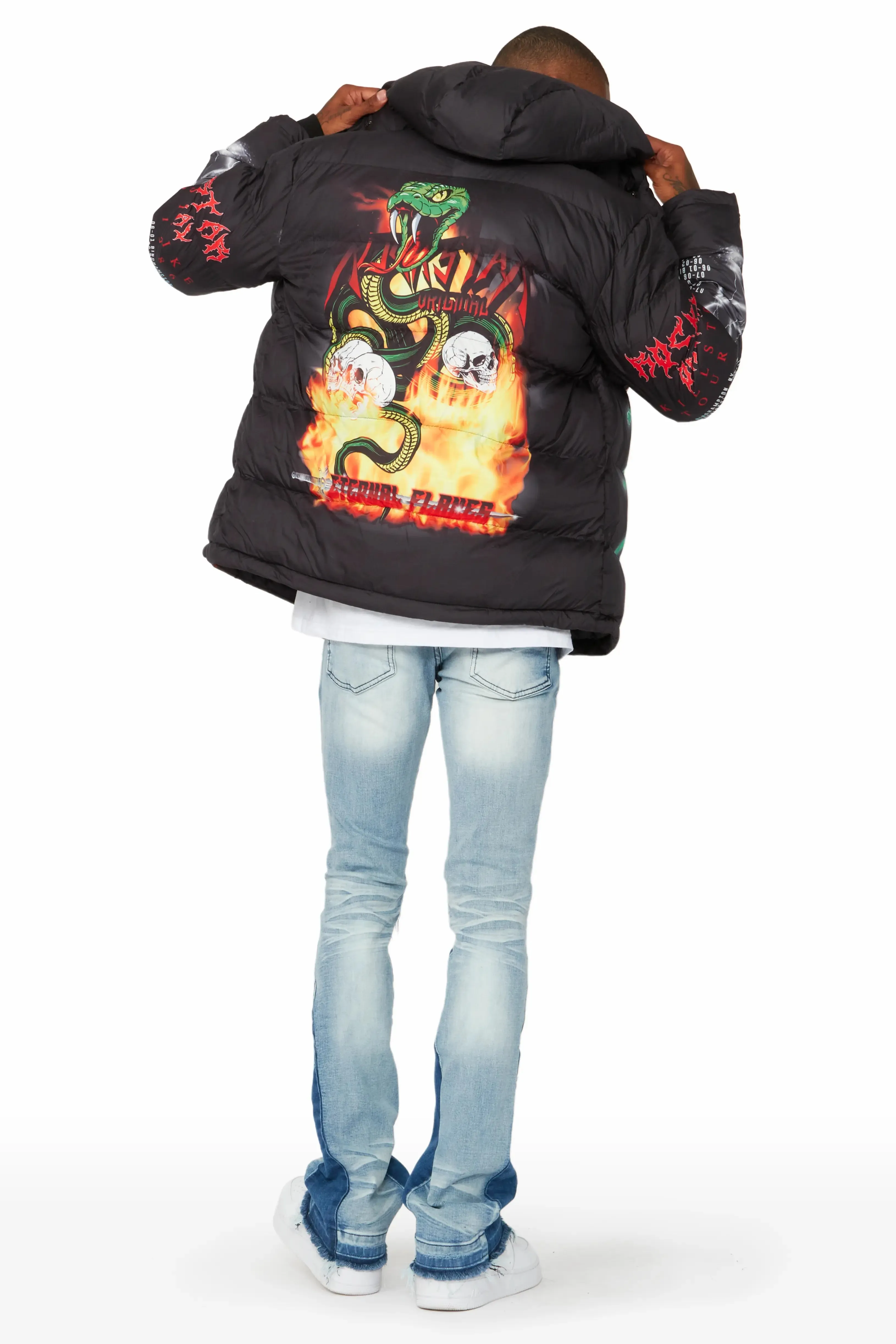 Black Nash Graphic Print Puffer Jacket