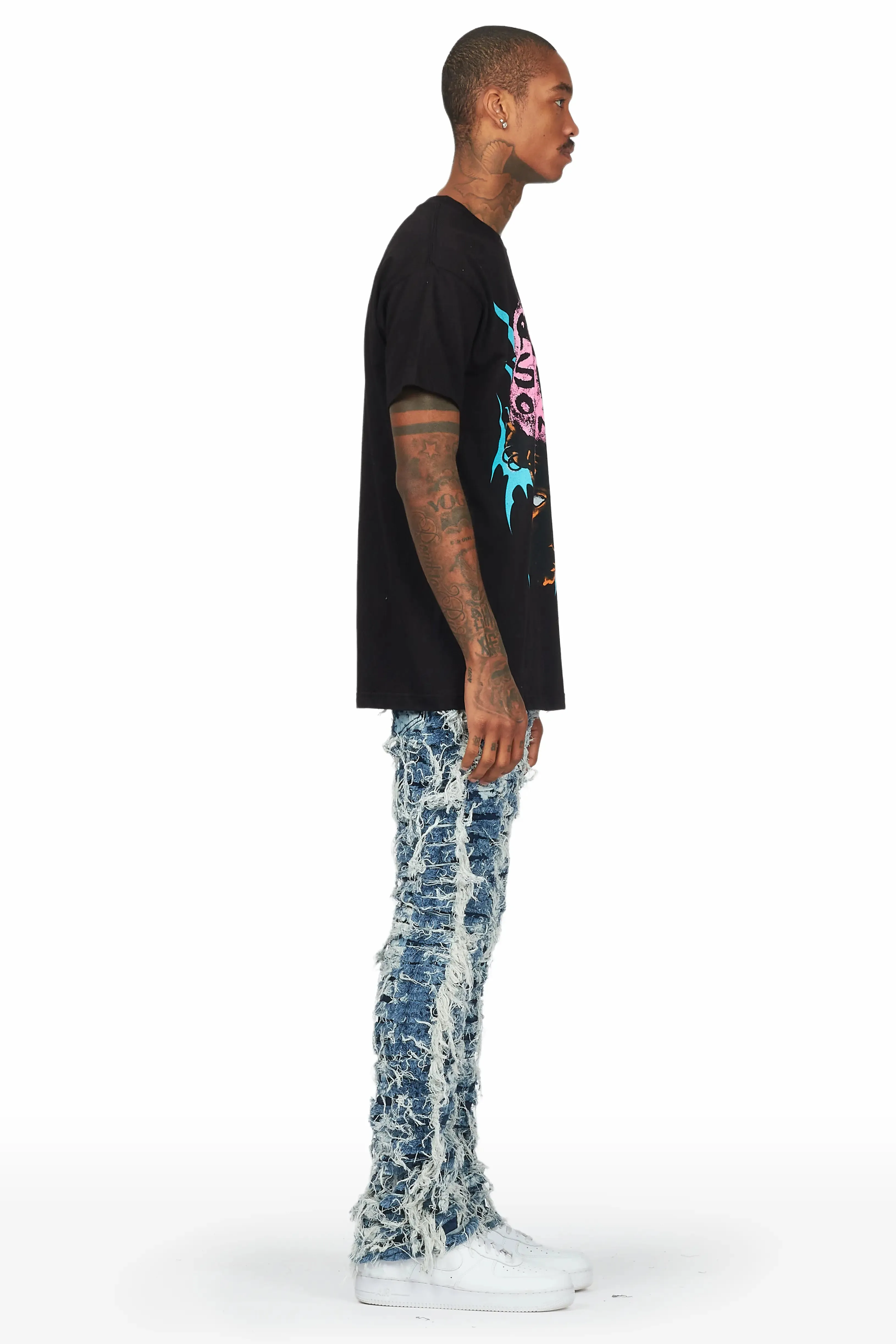 Bossko Blue Stacked Flare Jean