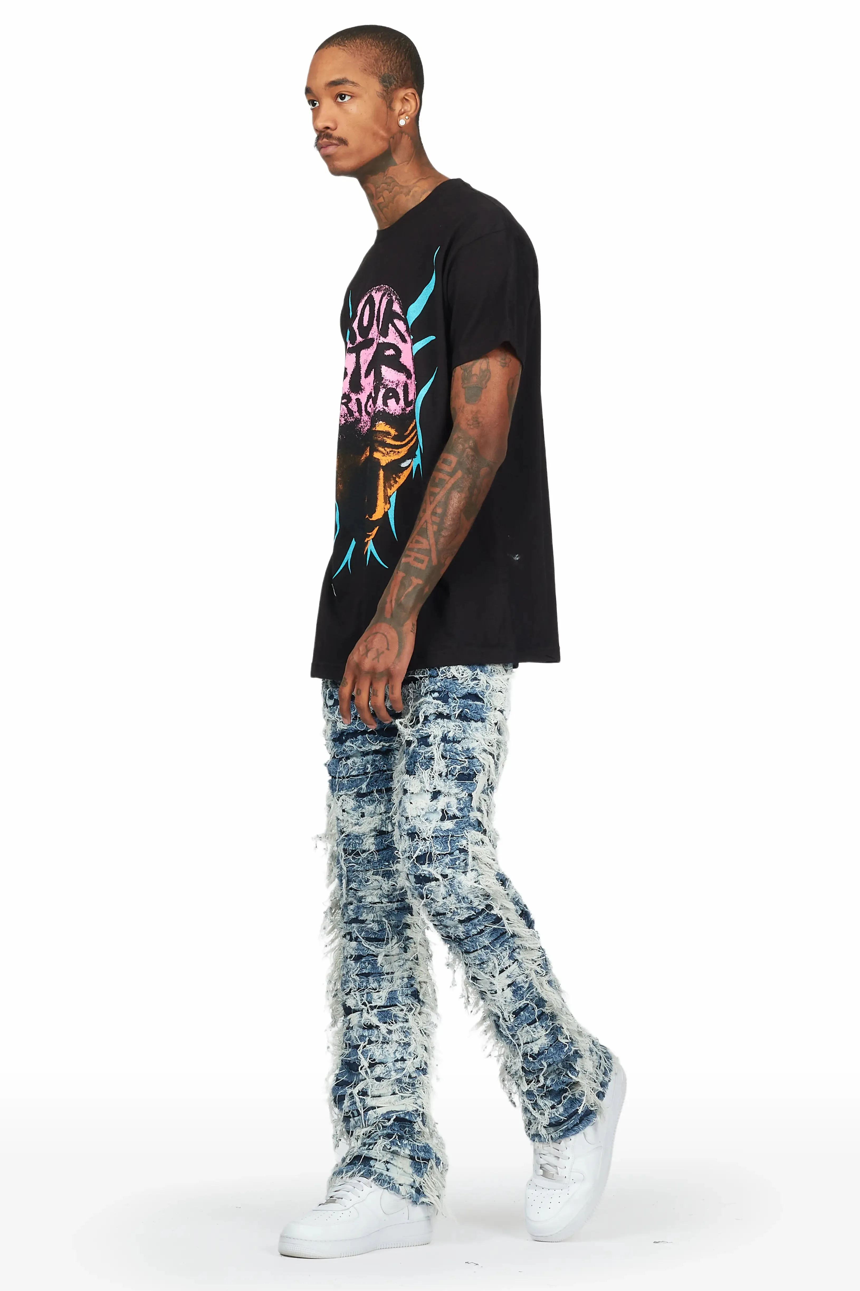 Bossko Blue Stacked Flare Jean