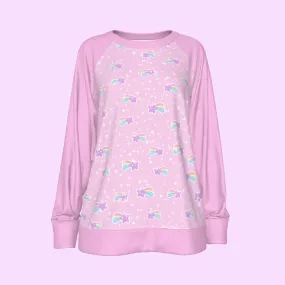 Bubblegum Bunny Shooting Stars Women's Round Neck Raglan Sleeve Casual Sweatshirt