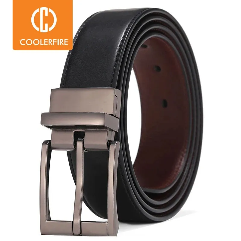 Business Dress Belts for Men Men Genuine Leather Belt Reversible Buckle Brown and Black Belt HQ110