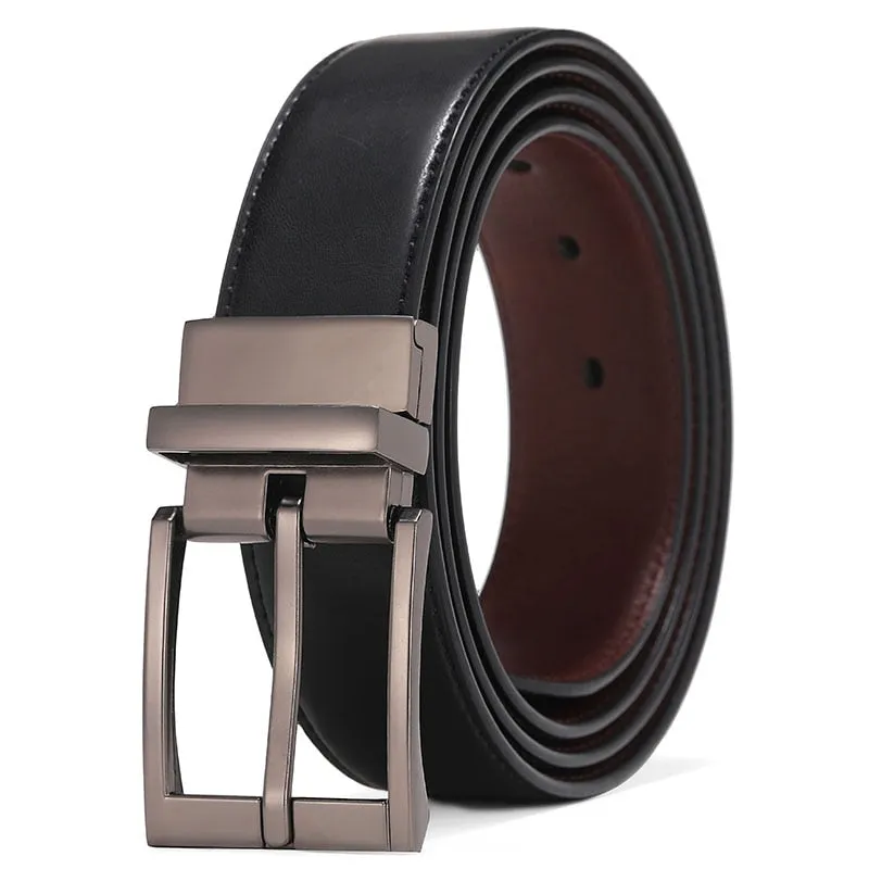 Business Dress Belts for Men Men Genuine Leather Belt Reversible Buckle Brown and Black Belt HQ110