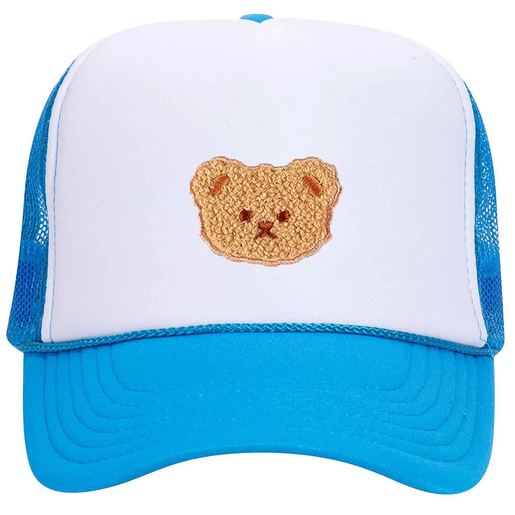 Cartoon Bear Embroidered Patch Neon 5 Panel High Crown Foam Mesh Back Trucker Hat - For Men and Women