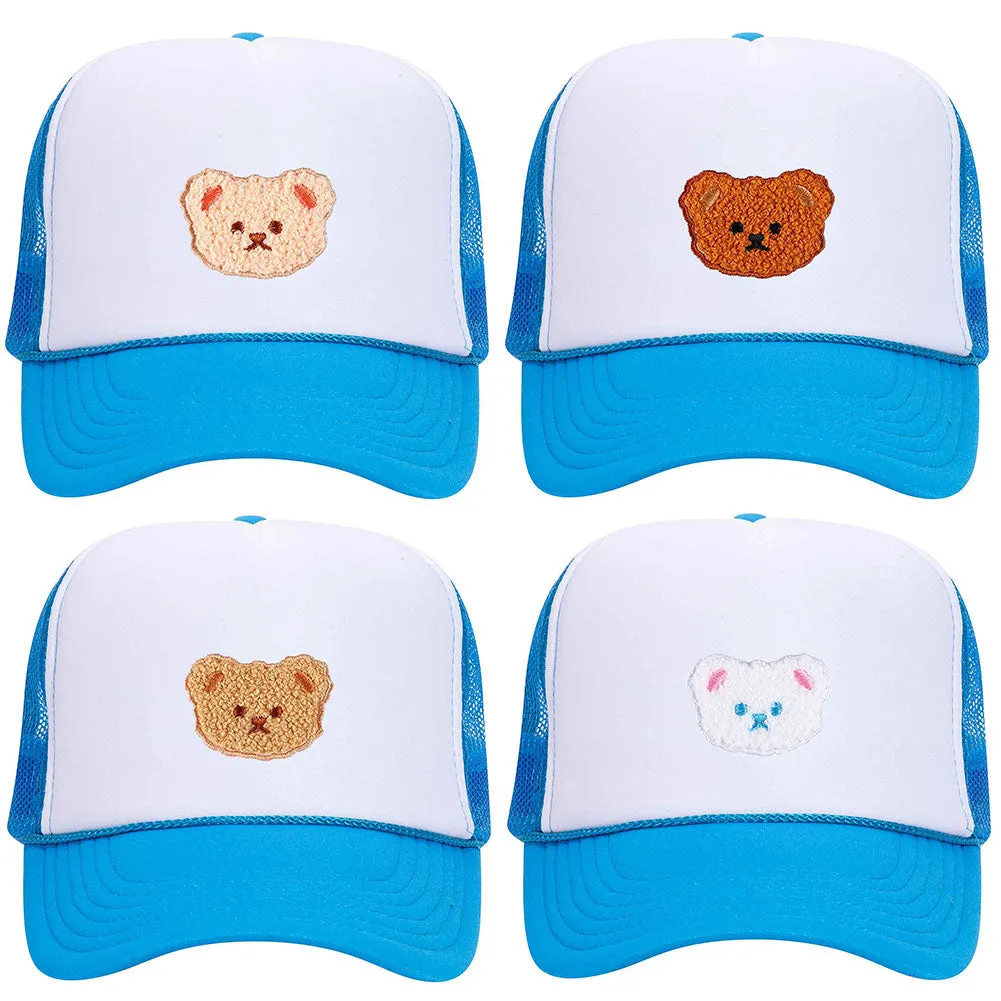 Cartoon Bear Embroidered Patch Neon 5 Panel High Crown Foam Mesh Back Trucker Hat - For Men and Women