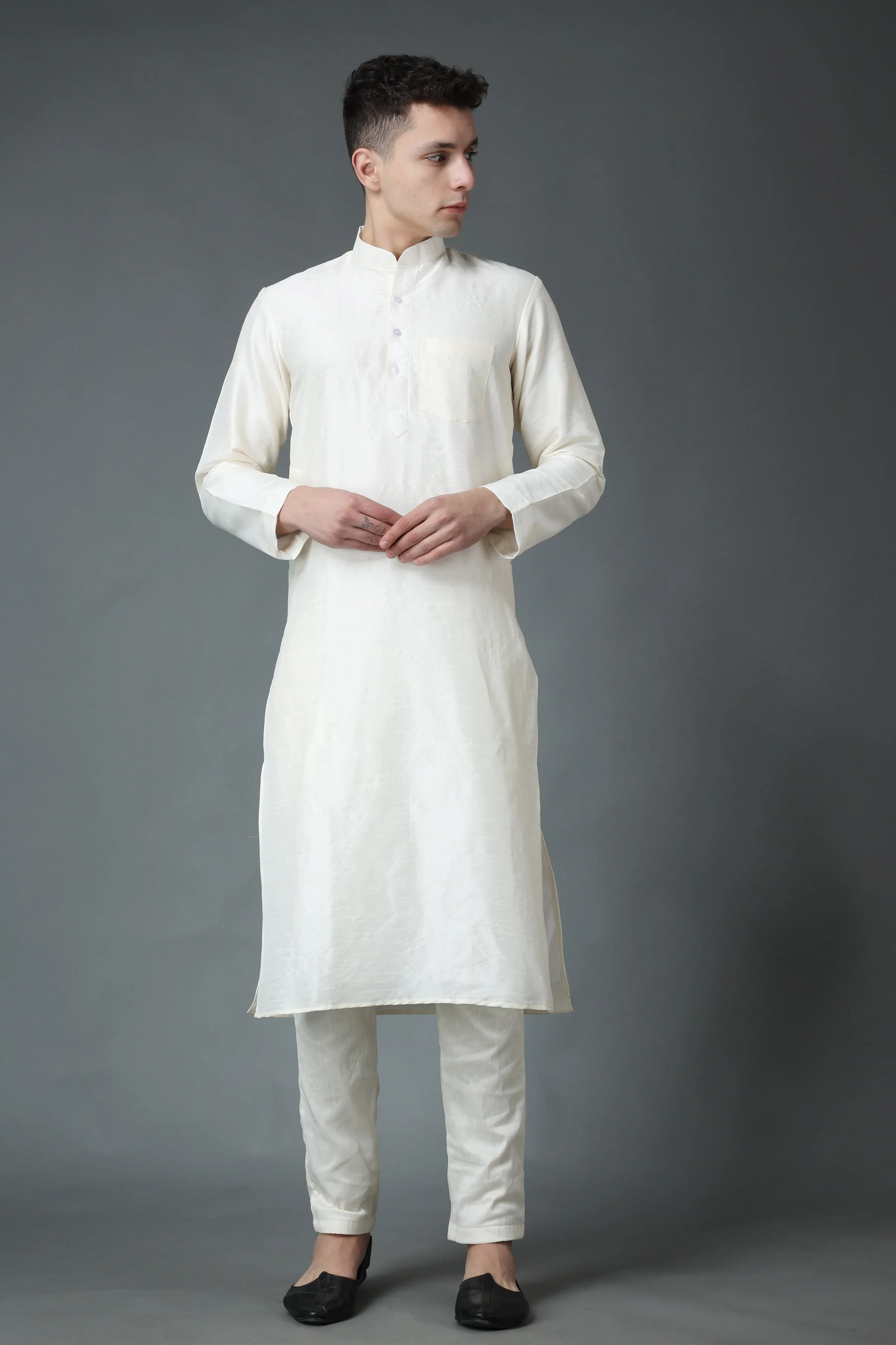 Celebratory White Silk Kurta