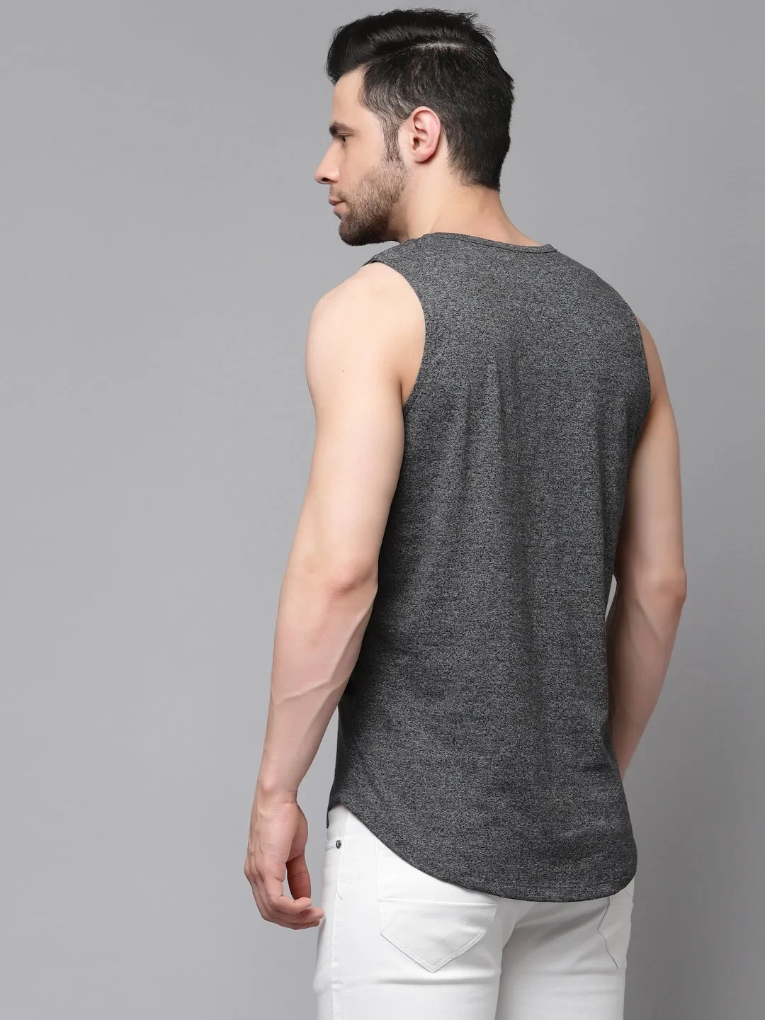 Charcoal Numerical Print Cotton Sleeveless T-Shirt Vest