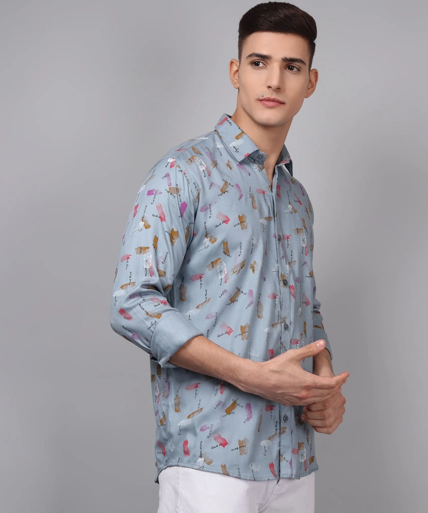 Classy Printed Multi Colored Cotton Button-Up Shirt for Men by Trybuy Premium