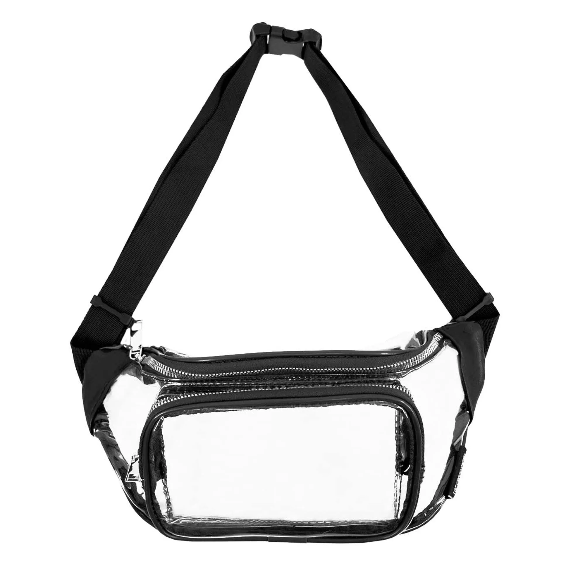 CLEARANCE CLEAR FANNY PACKS (CASE OF 24 - $2.50 / PIECE) - Adults Wholesale Clear Fanny Bags in Black SKU: F107-BLACK-24