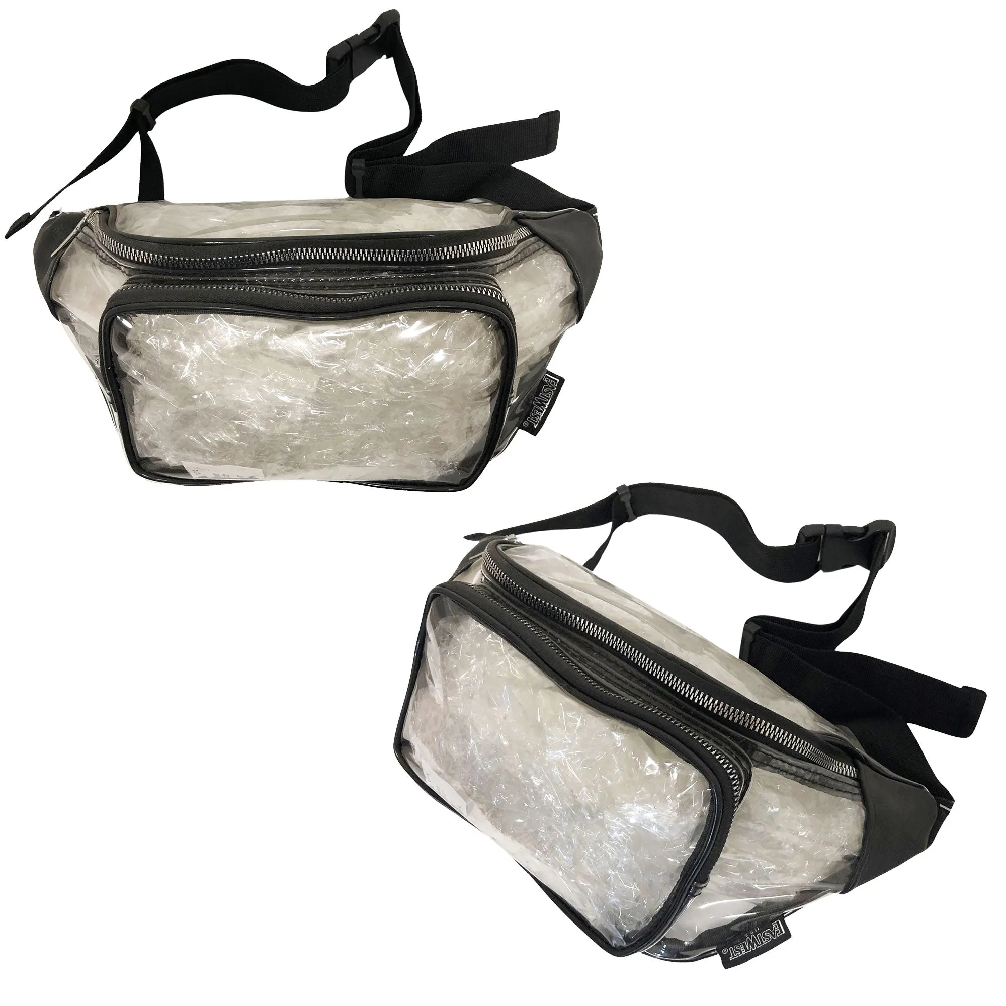 CLEARANCE CLEAR FANNY PACKS (CASE OF 24 - $2.50 / PIECE) - Adults Wholesale Clear Fanny Bags in Black SKU: F107-BLACK-24