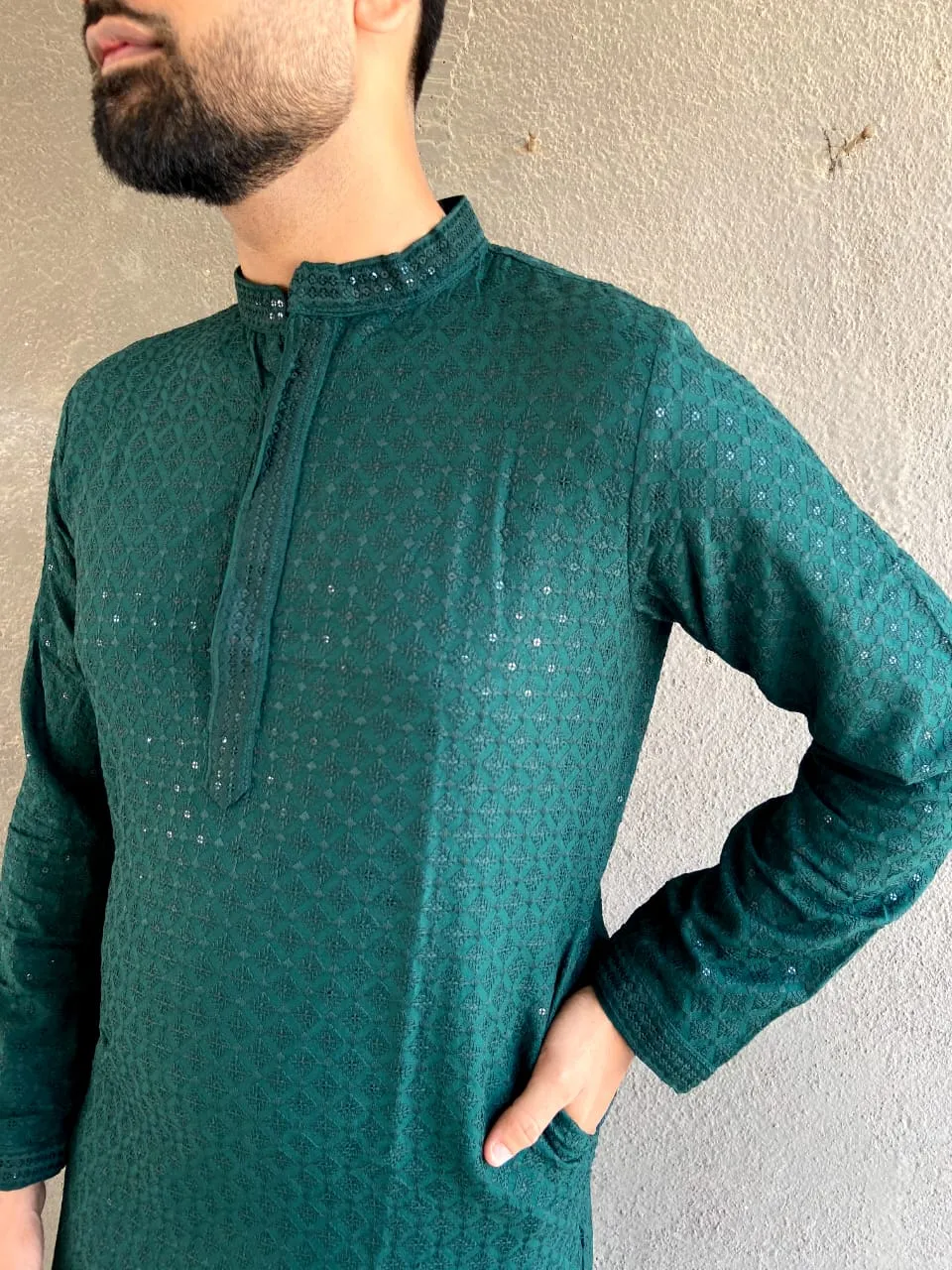 Cotton Traditional Lucknowi Chikankari Wedding Men's Kurta Payjama