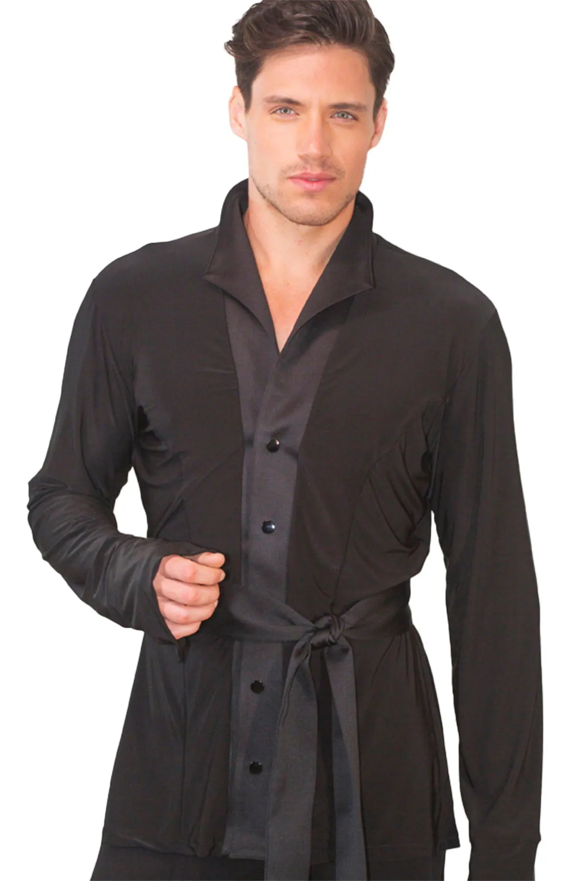 Dance America MS27 Men's Belted Kimono Latin Dance Shirt with Attached Sash in Stock