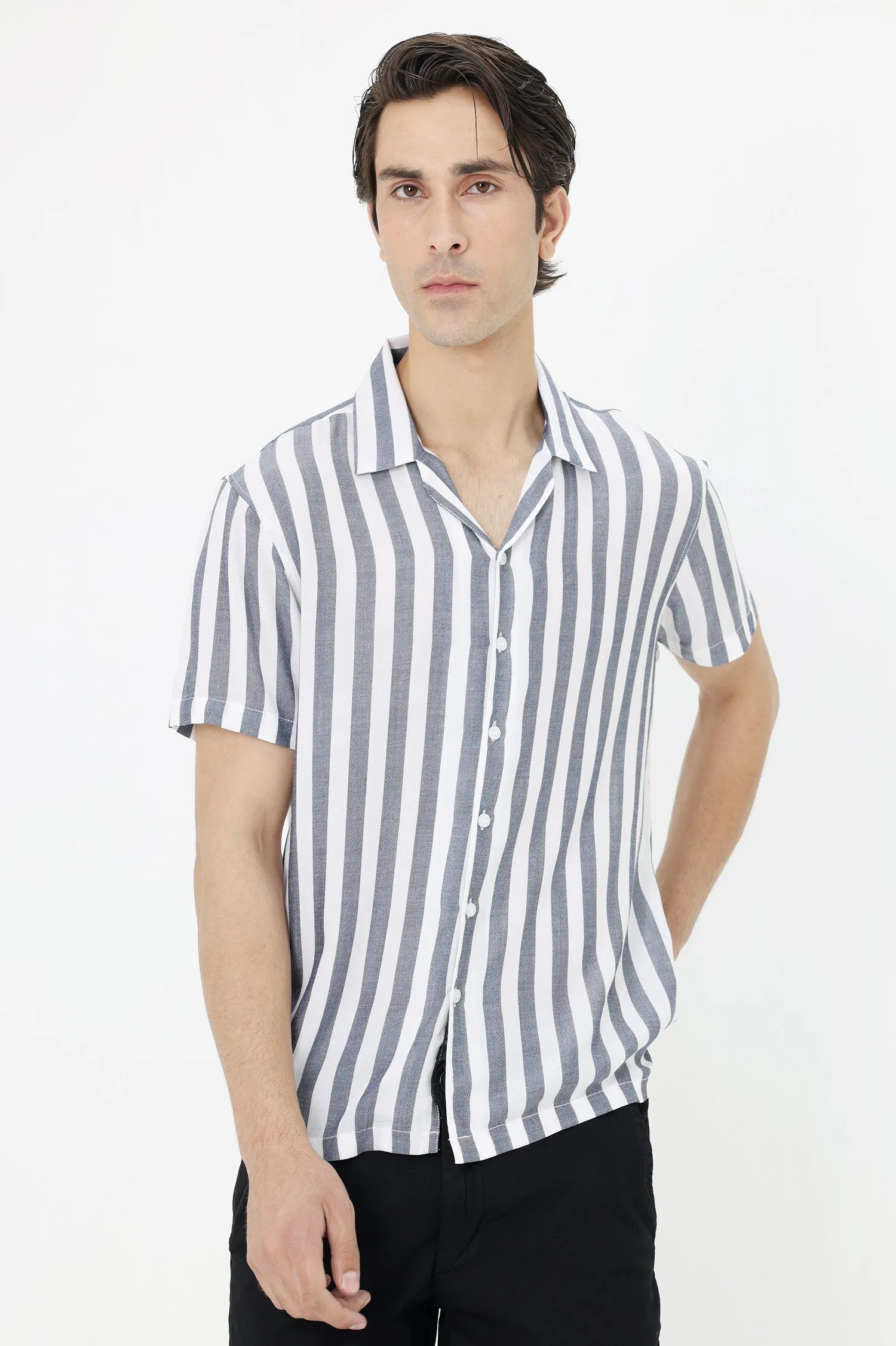 DAPPER STRIPE MEN'S SHIRT-GREY/WHT