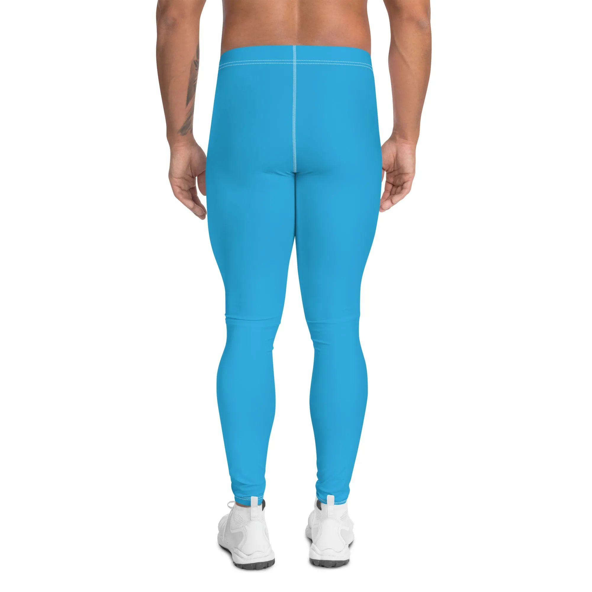 Effortless Movement: Solid Color Athletic Leggings for Men - Cyan