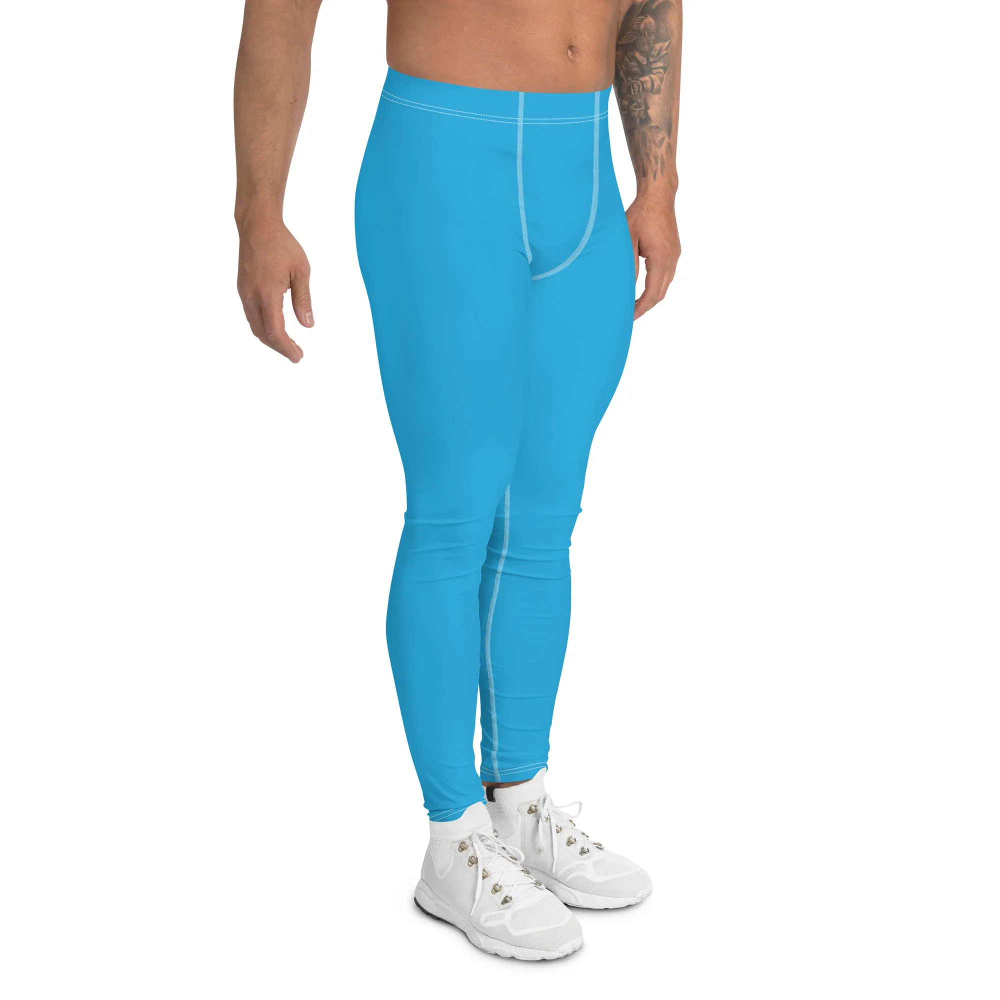 Effortless Movement: Solid Color Athletic Leggings for Men - Cyan