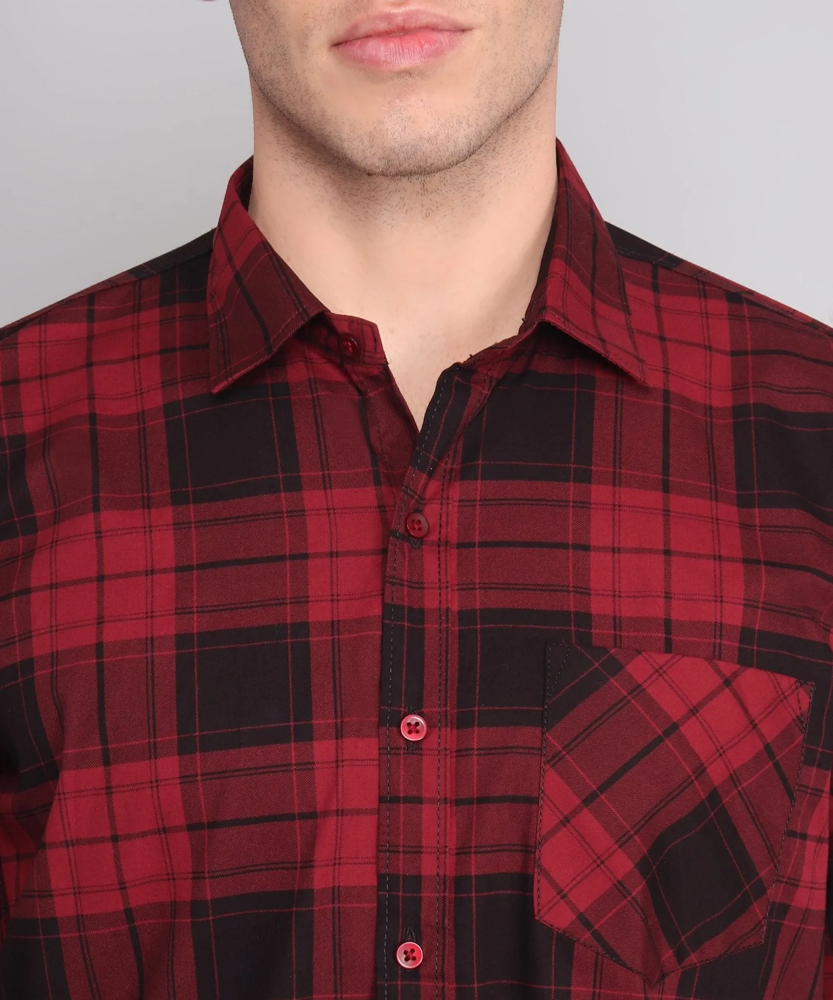 Exclusive TryBuy Premium Black Red Checks Button-Up Shirt for Men