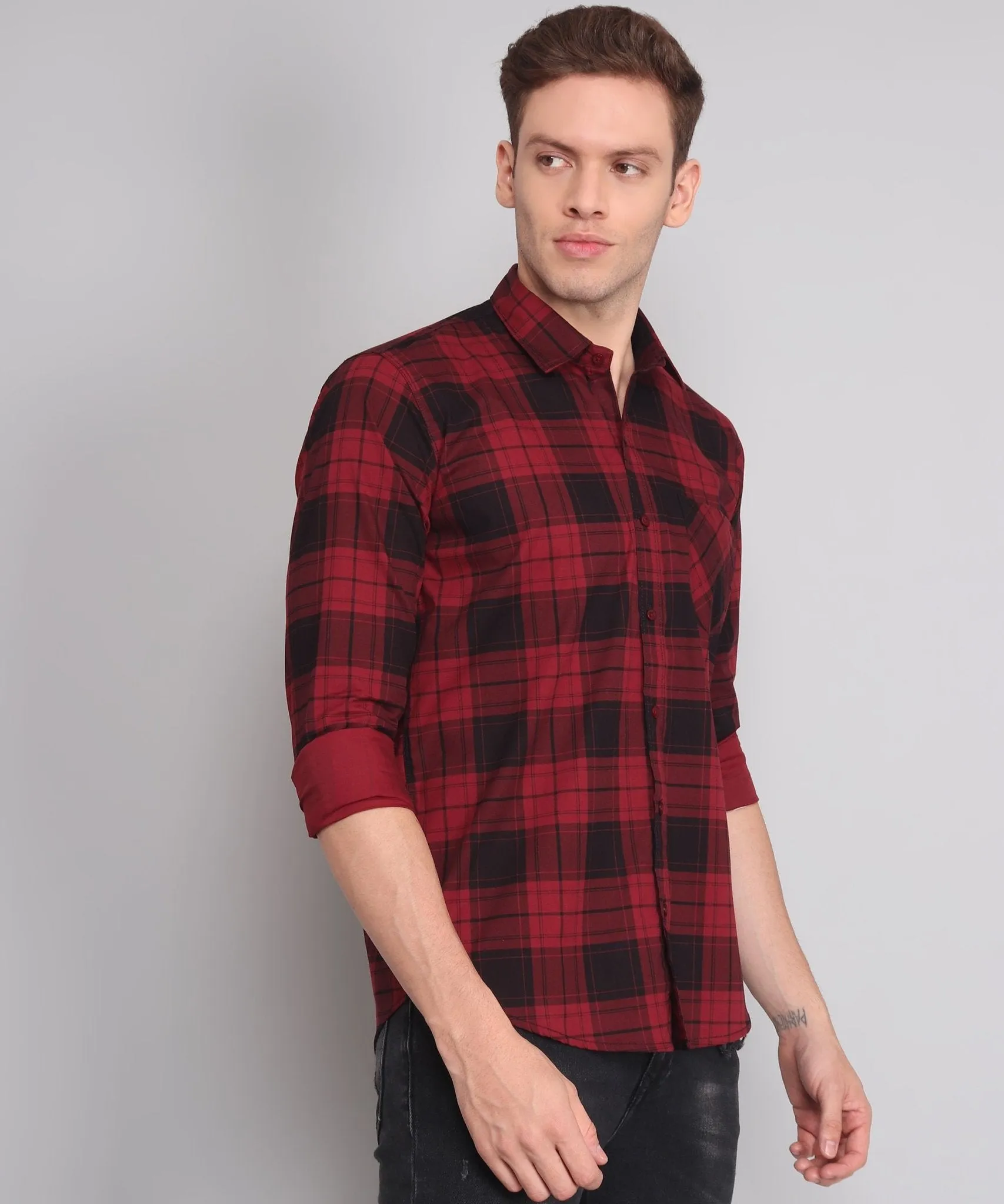 Exclusive TryBuy Premium Black Red Checks Button-Up Shirt for Men