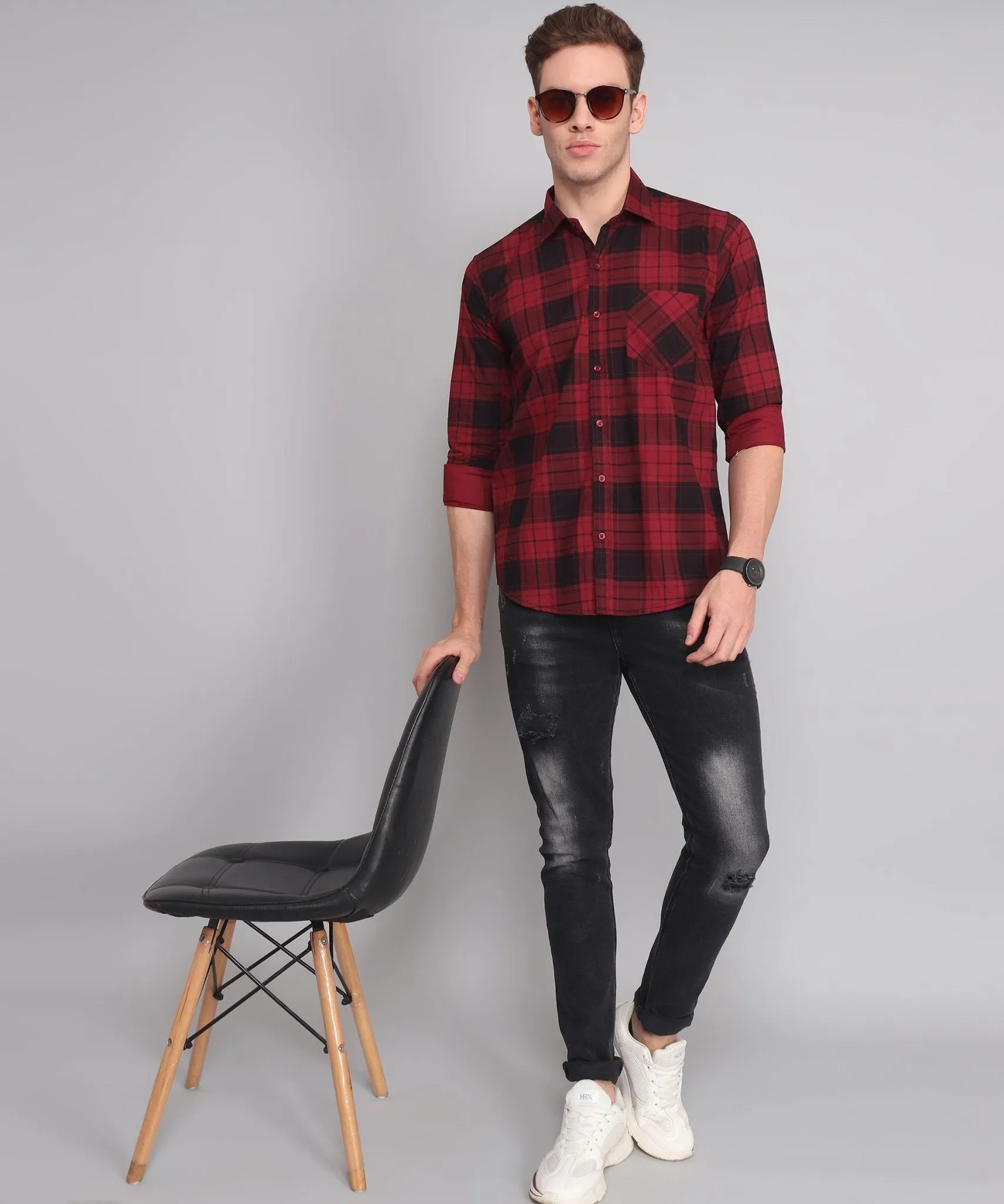 Exclusive TryBuy Premium Black Red Checks Button-Up Shirt for Men