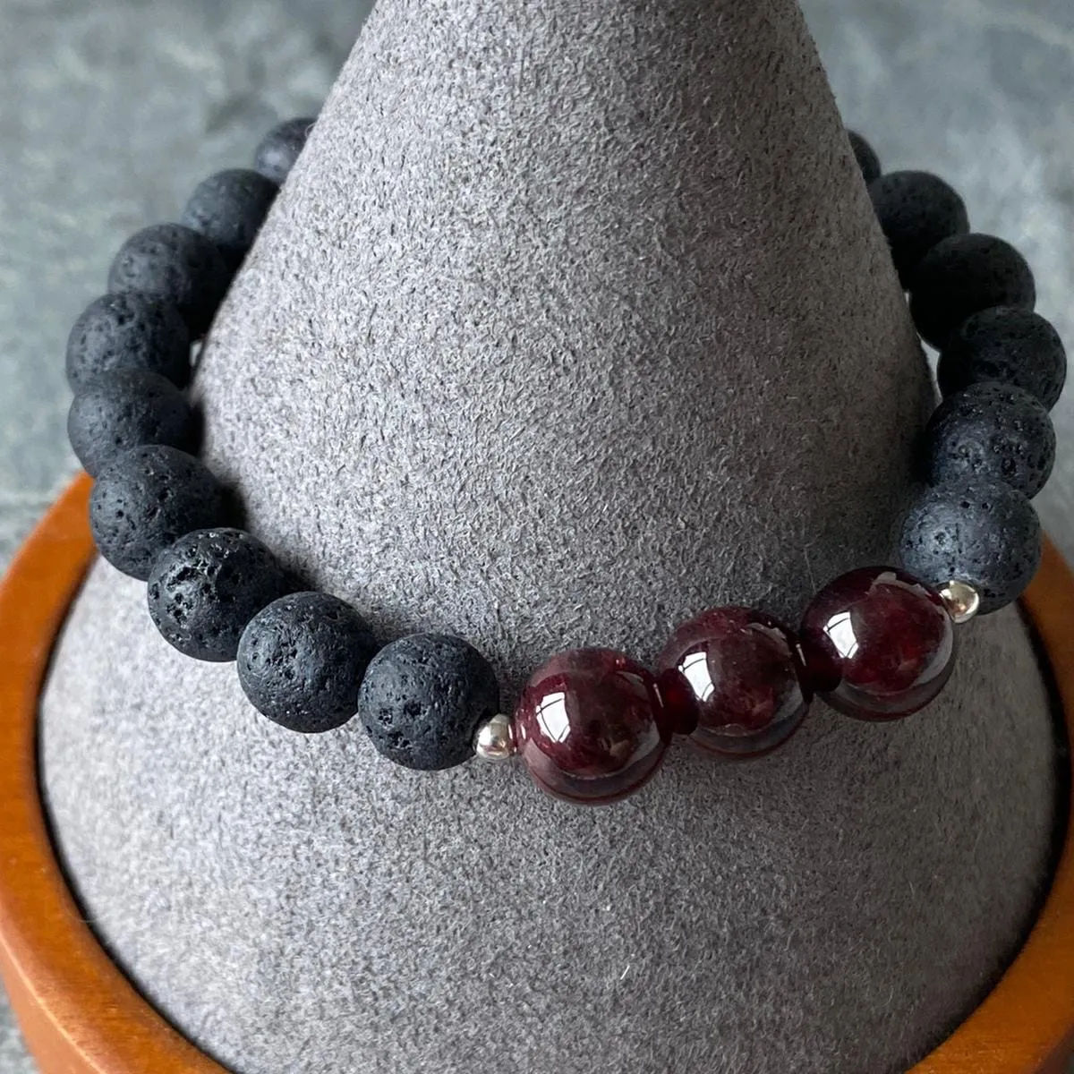 Garnet & Lava Stone Men Bracelet