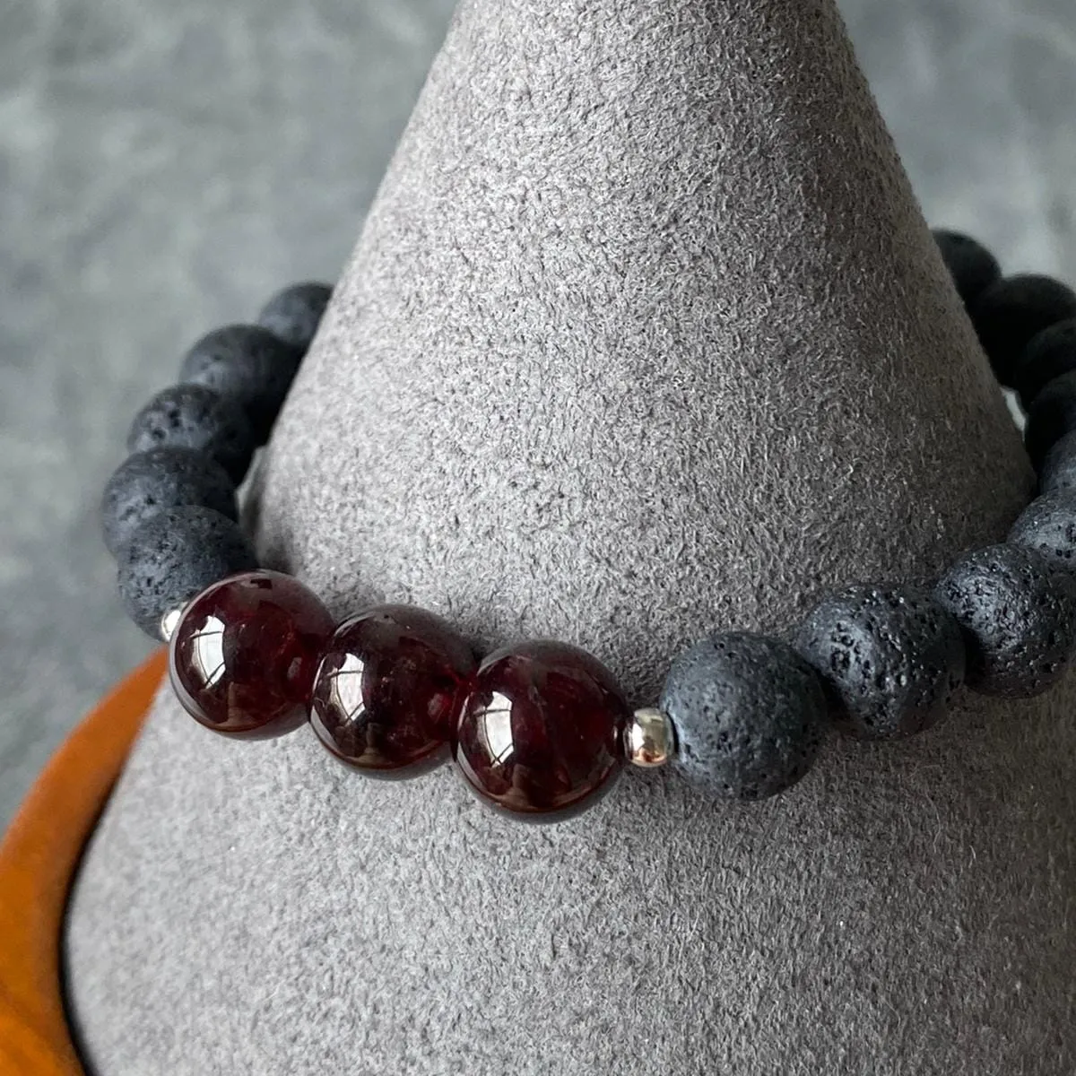 Garnet & Lava Stone Men Bracelet