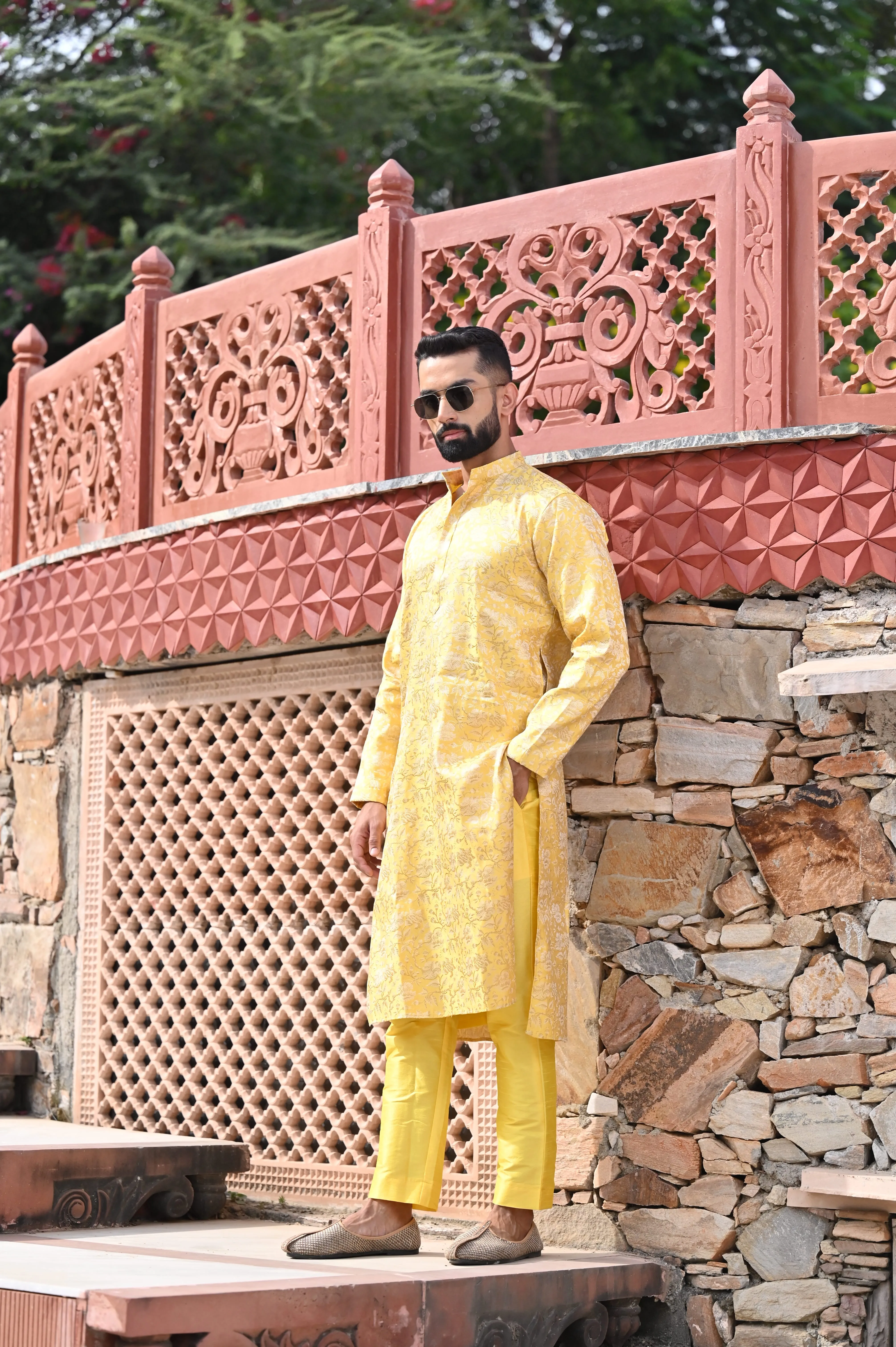 Gleaming Yellow Brocade Kurta