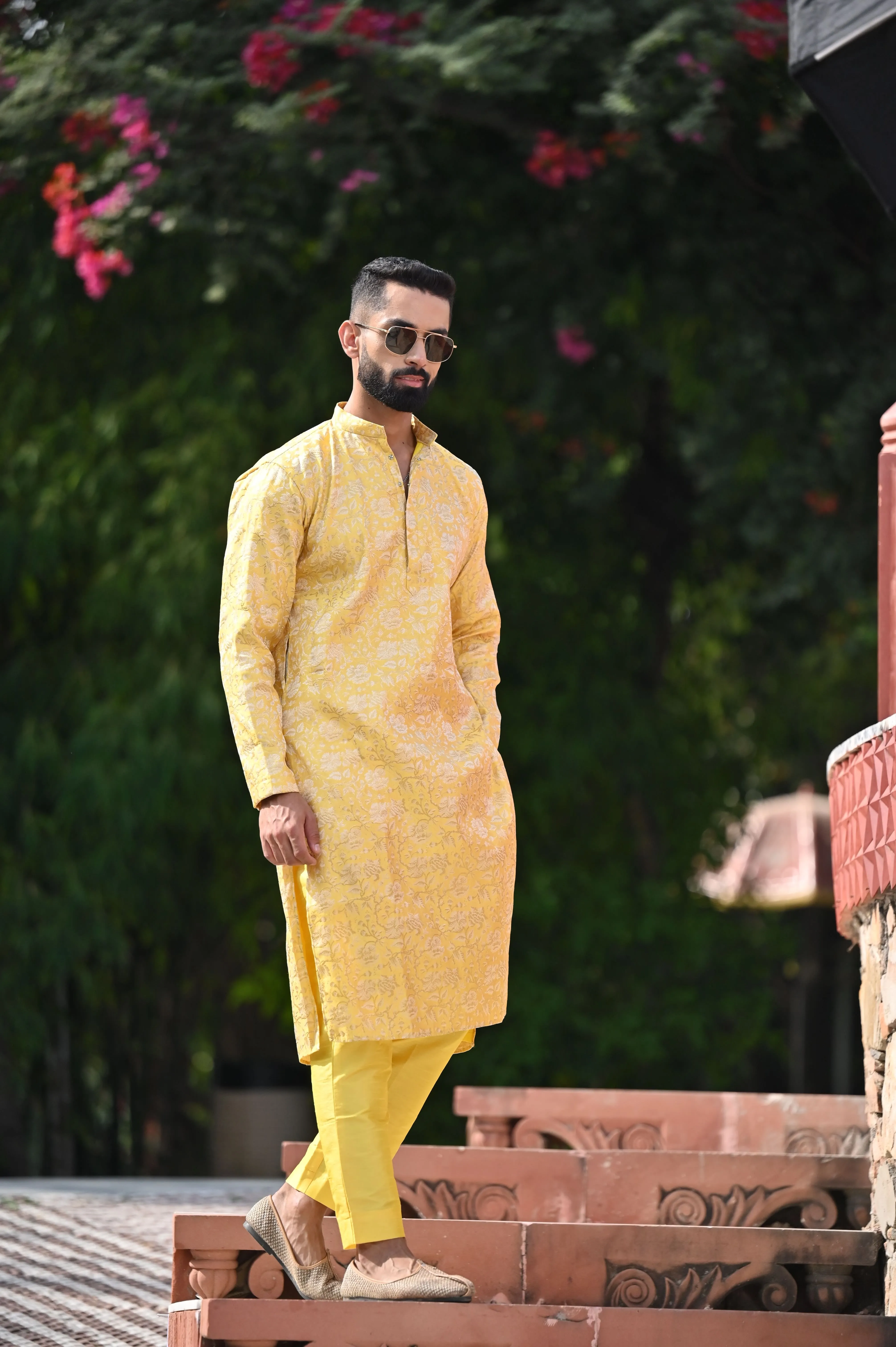 Gleaming Yellow Brocade Kurta