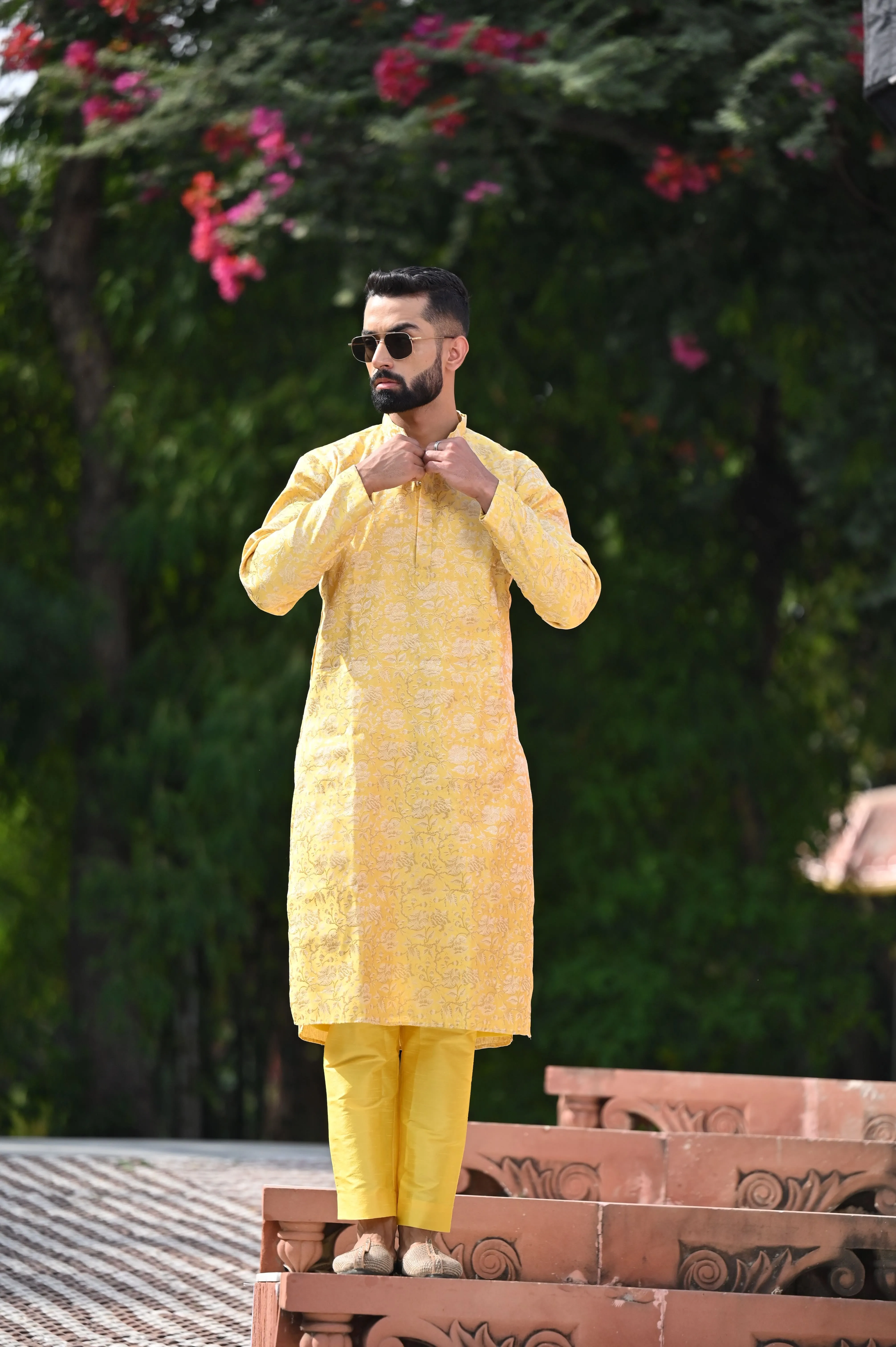 Gleaming Yellow Brocade Kurta