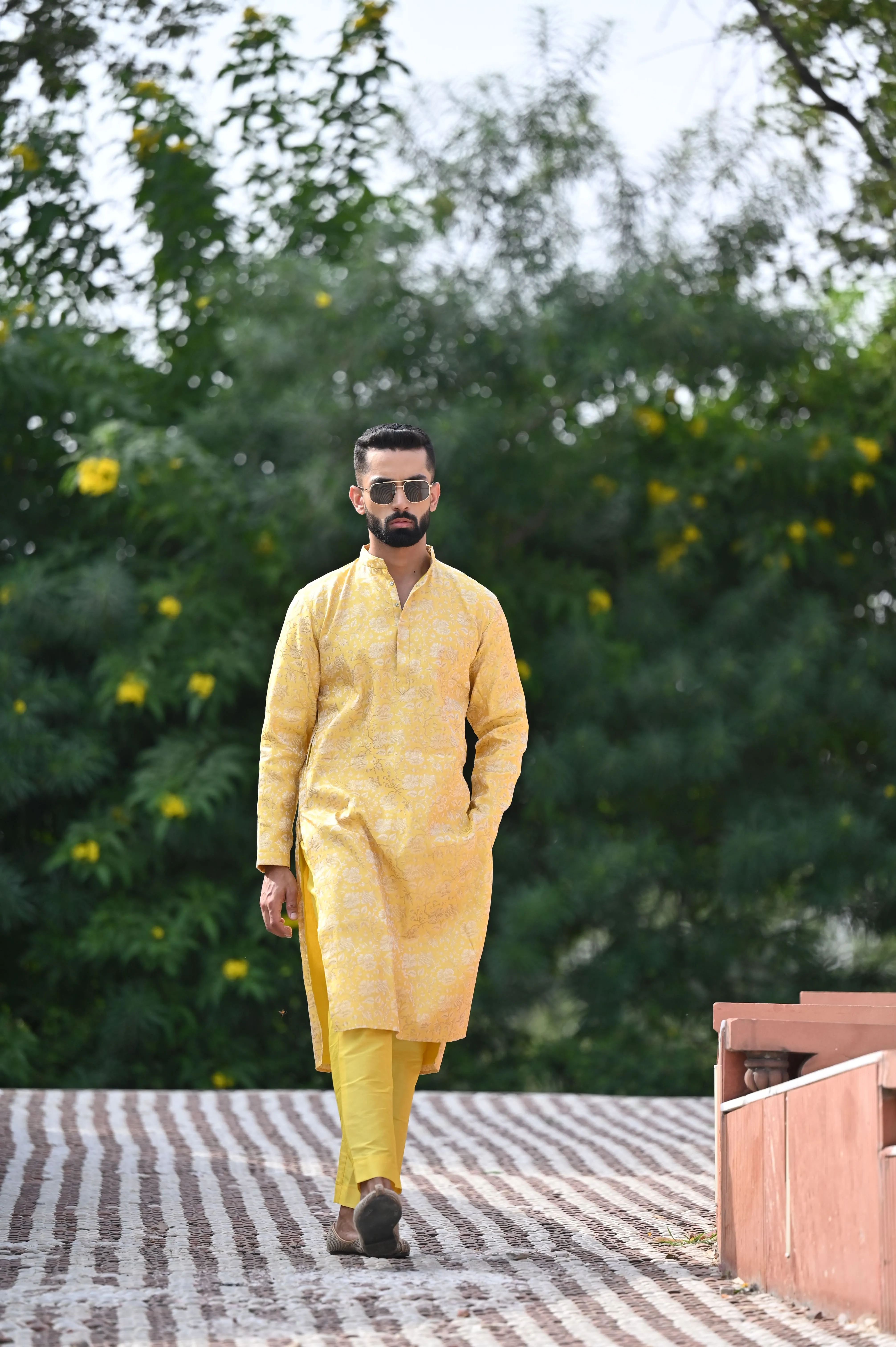 Gleaming Yellow Brocade Kurta