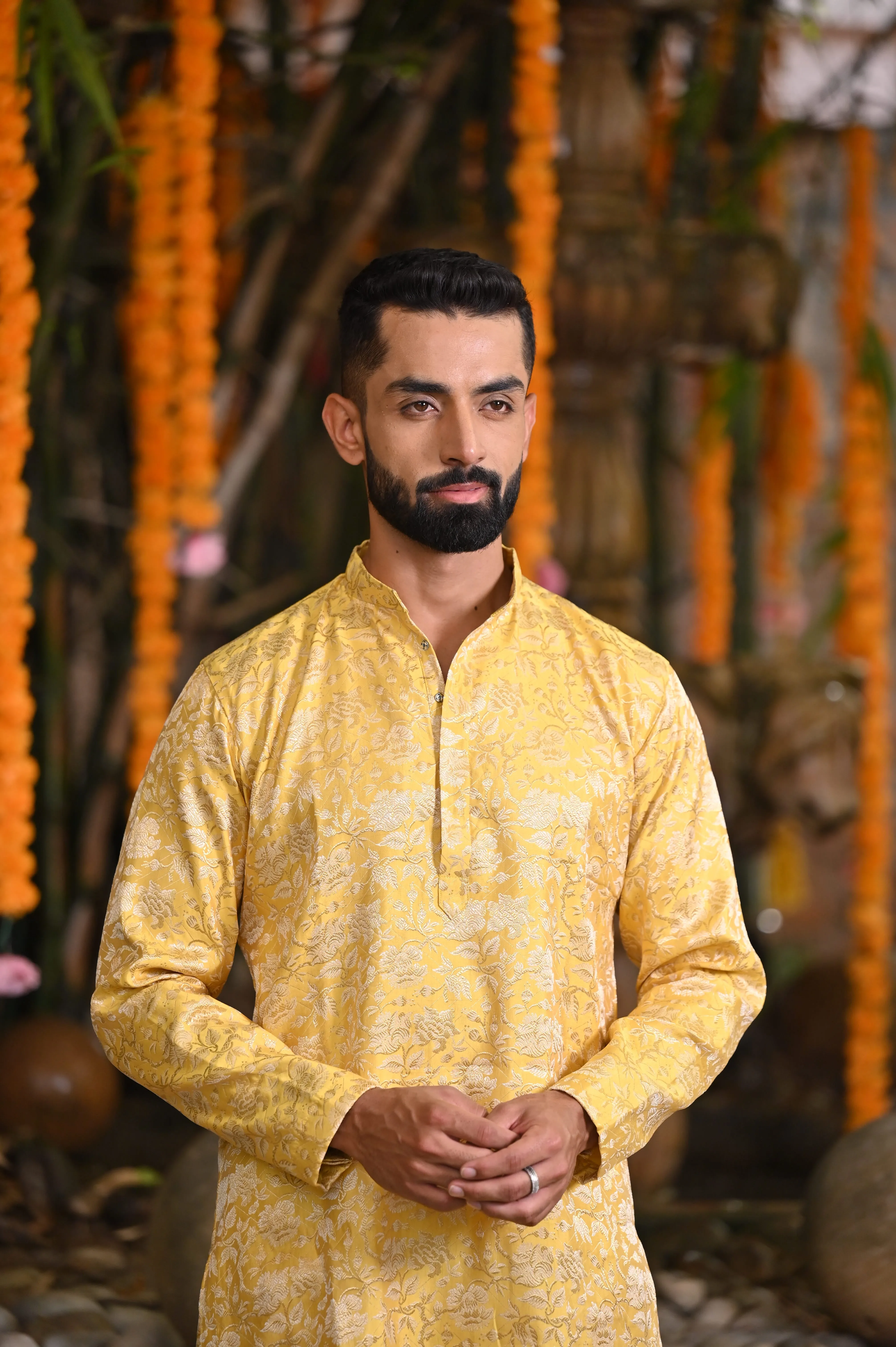 Gleaming Yellow Brocade Kurta