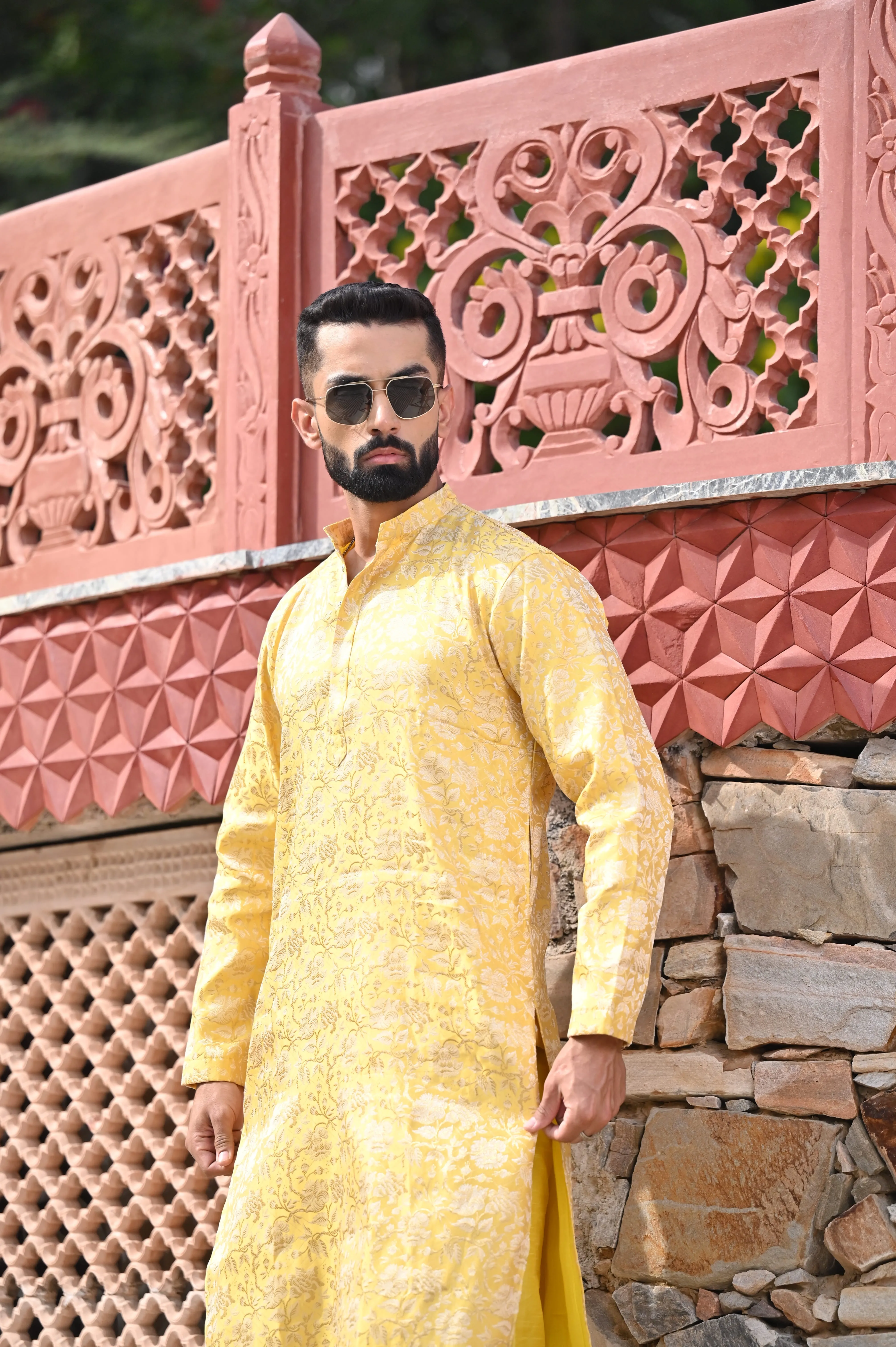 Gleaming Yellow Brocade Kurta